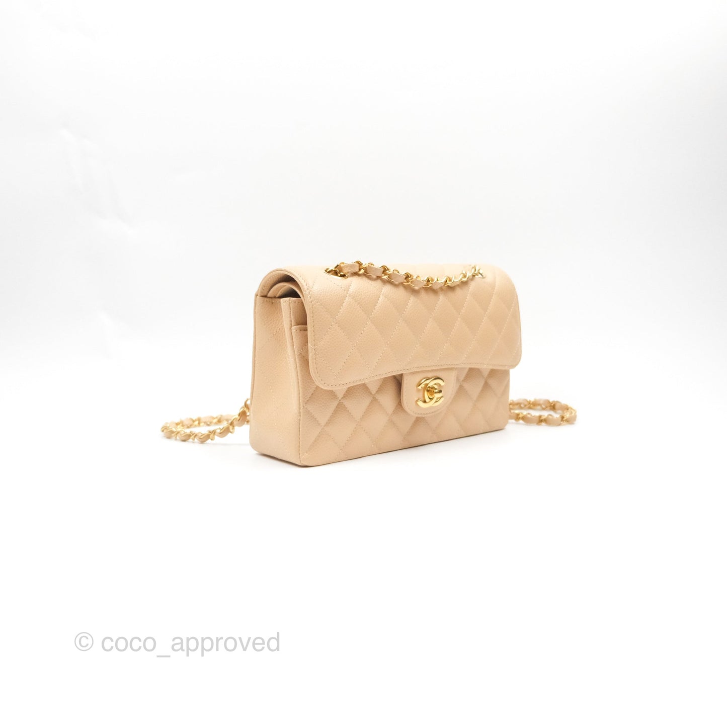 Chanel Small Quilted Classic Flap Beige Caviar Gold Hardware