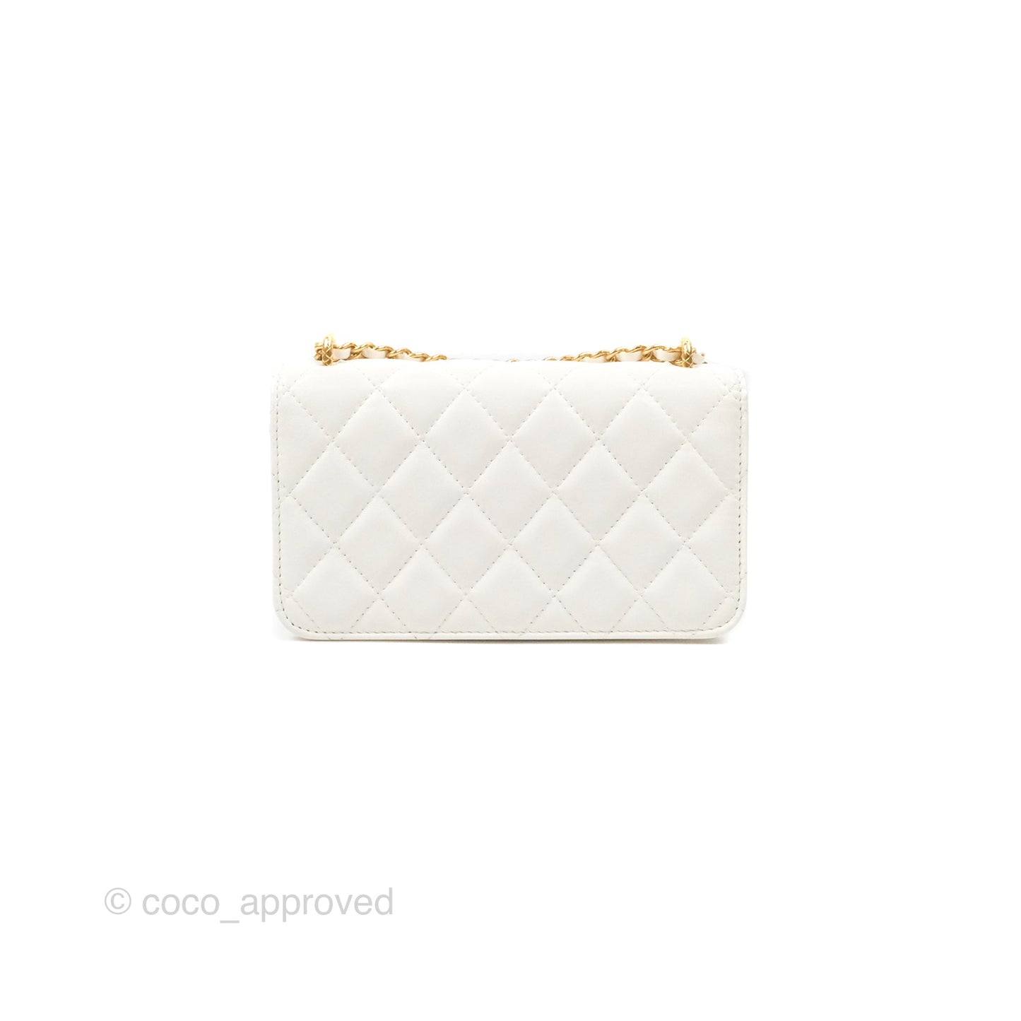 Chanel Dynasty Phone Holder with Chain White Ivory Lambskin Aged Gold Hardware