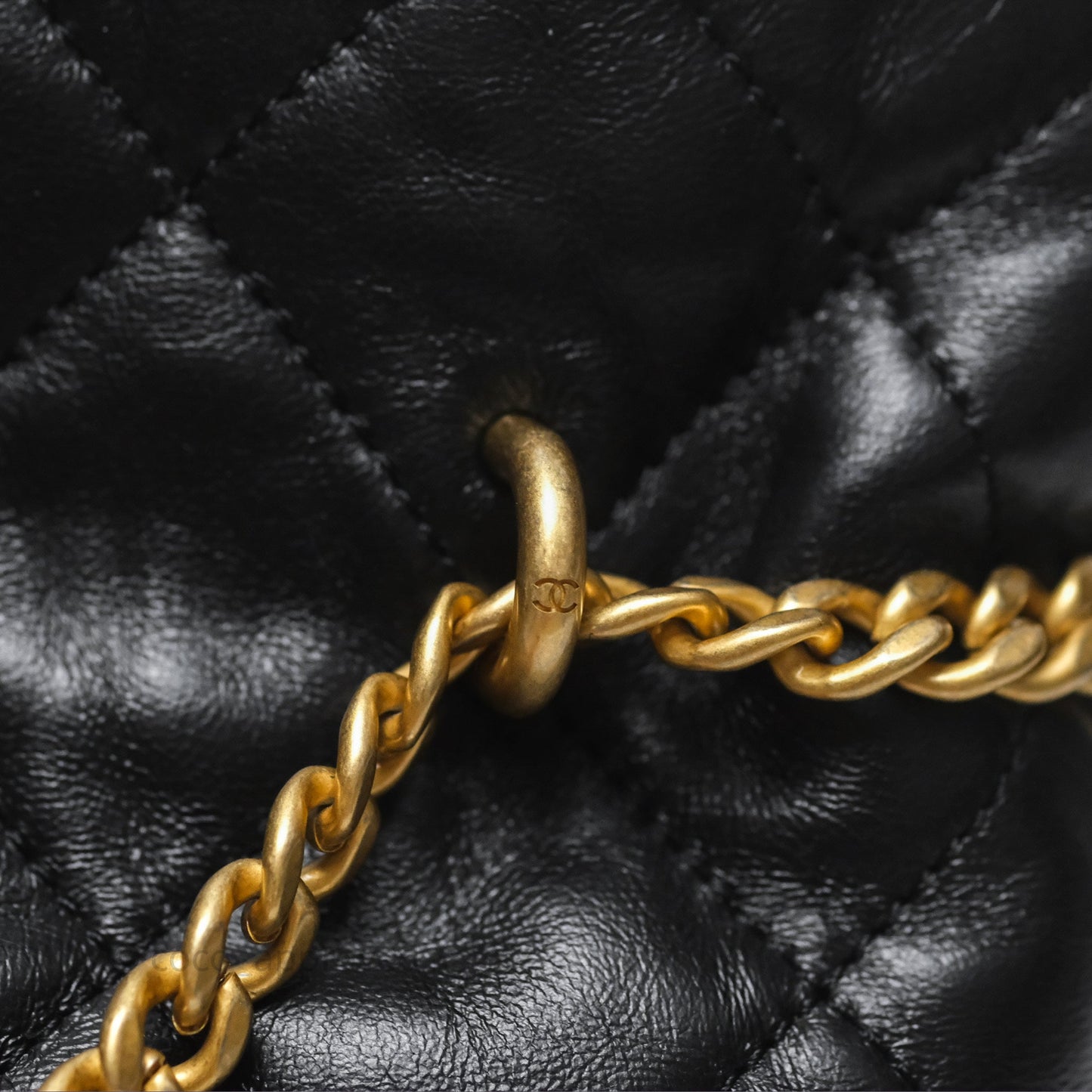 Chanel Enamel CC Bucket Bag Black Lambskin Gold Hardware 22P