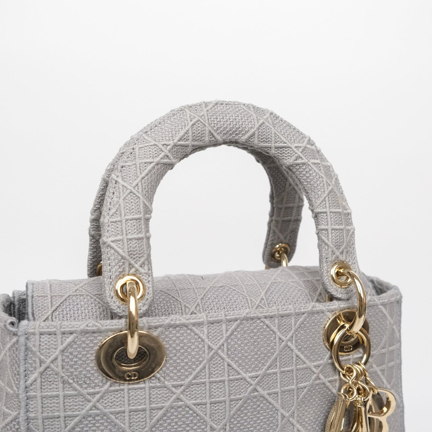 Dior Medium Lady D-Lite Bag Gray Cannage Embroidery Gold Hardware