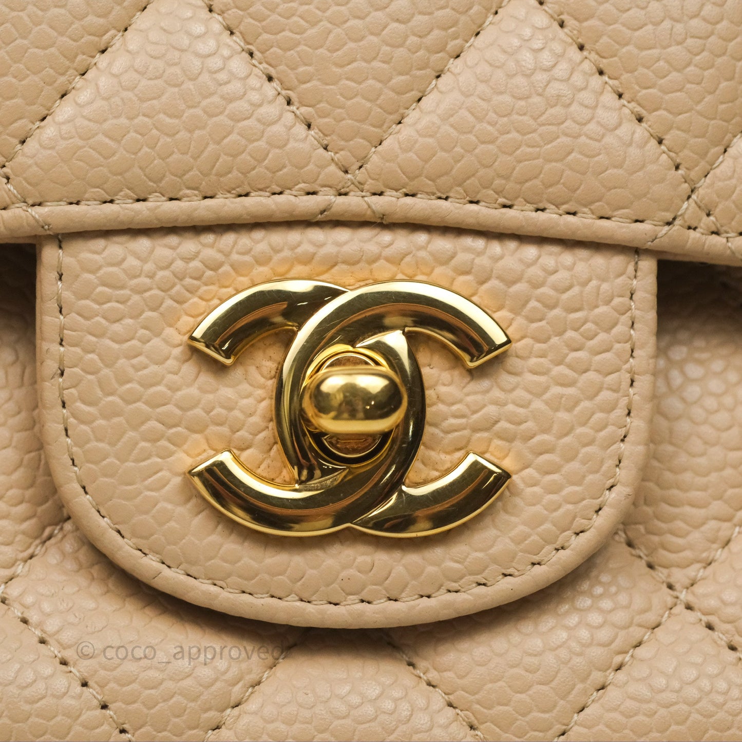 Chanel M/L Medium Classic Flap Quilted Beige Caviar Gold Hardware