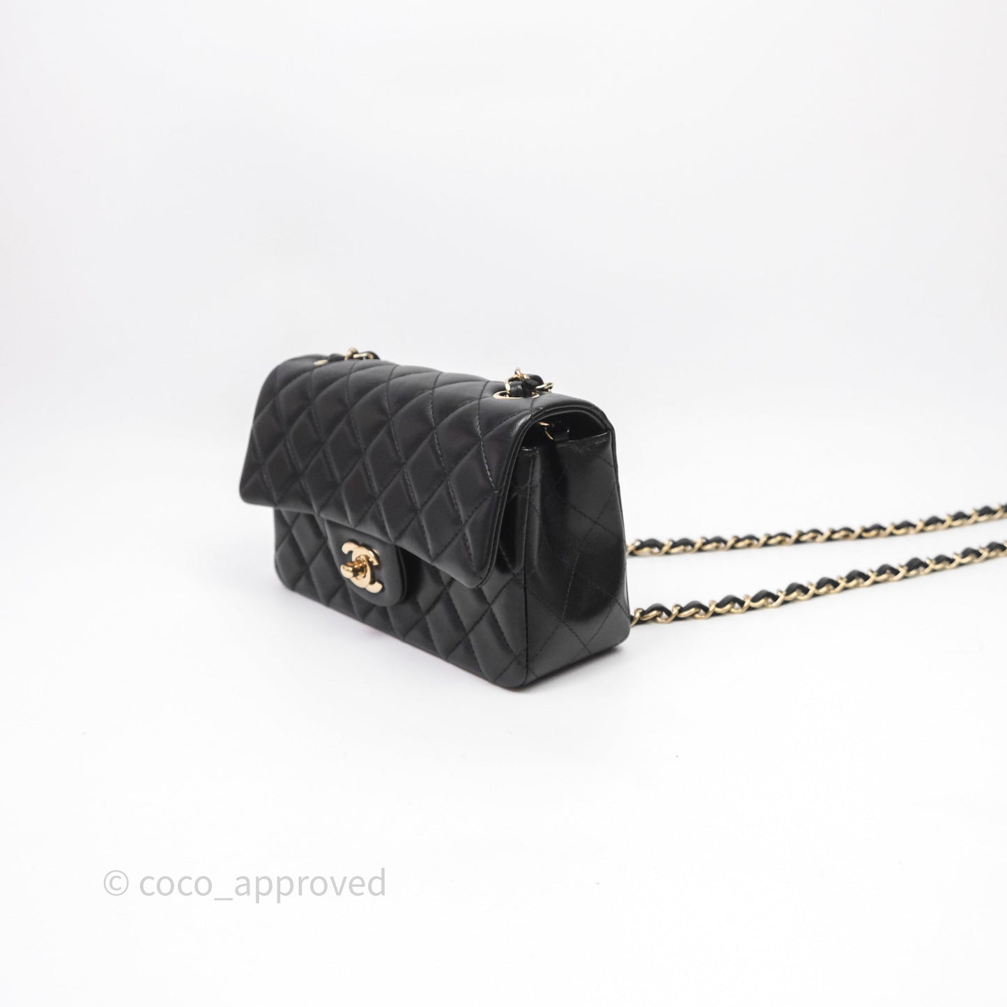 Chanel Quilted Mini Rectangular Black Lambskin Gold Hardware
