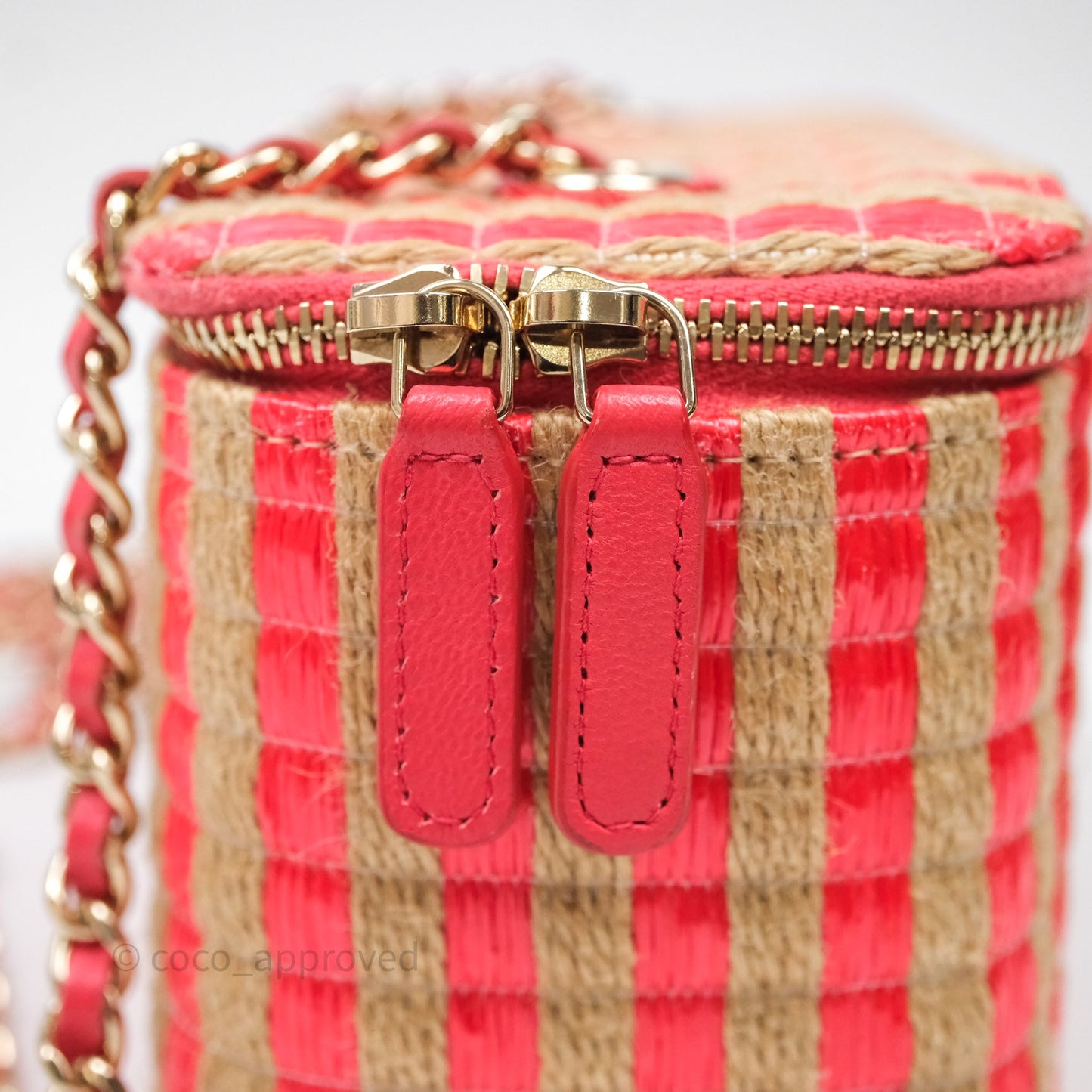 Chanel Vanity With Chain Striped Raffia Orange Gold Hardware