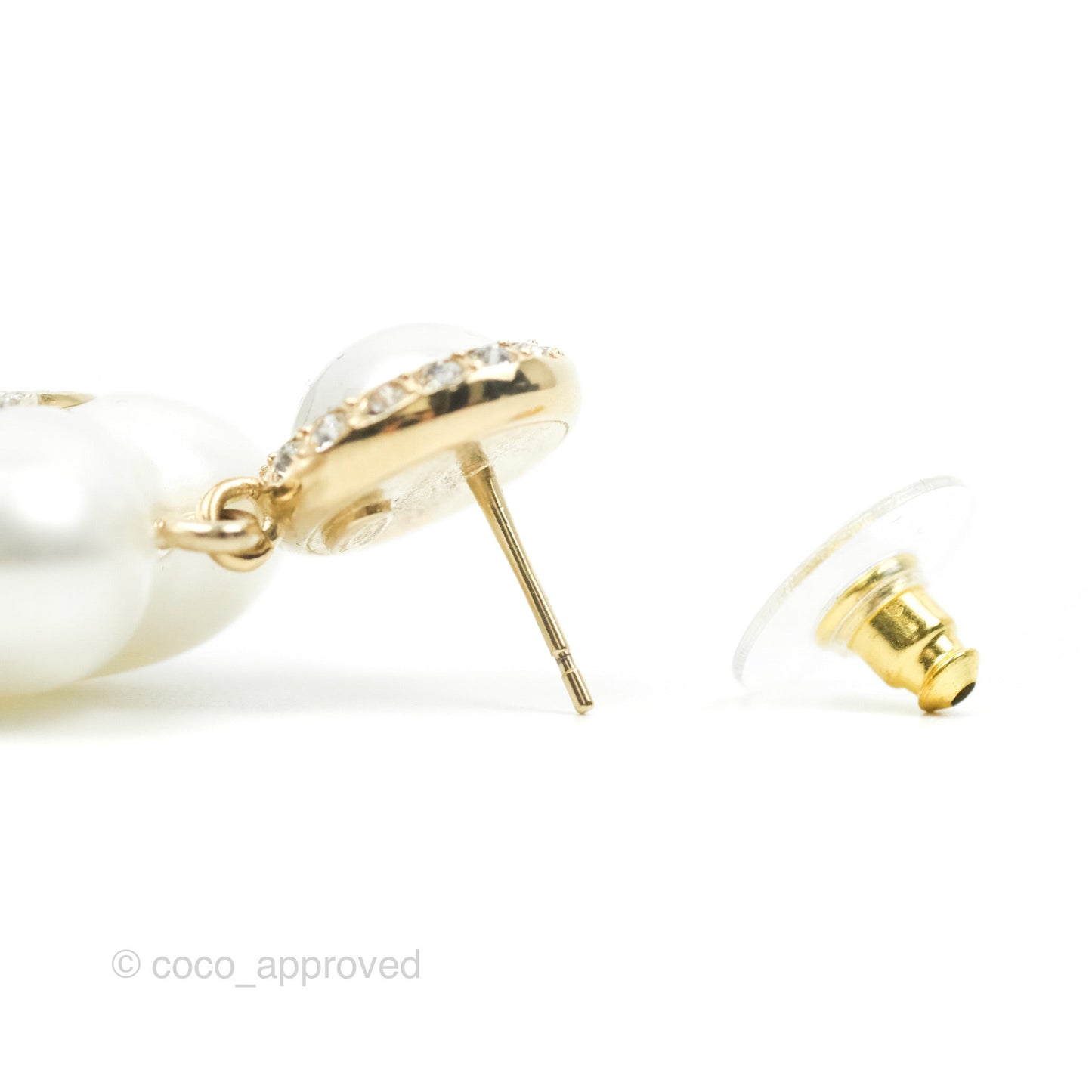 Chanel CC Pearl Heart Drop Earrings Gold Tone 21C