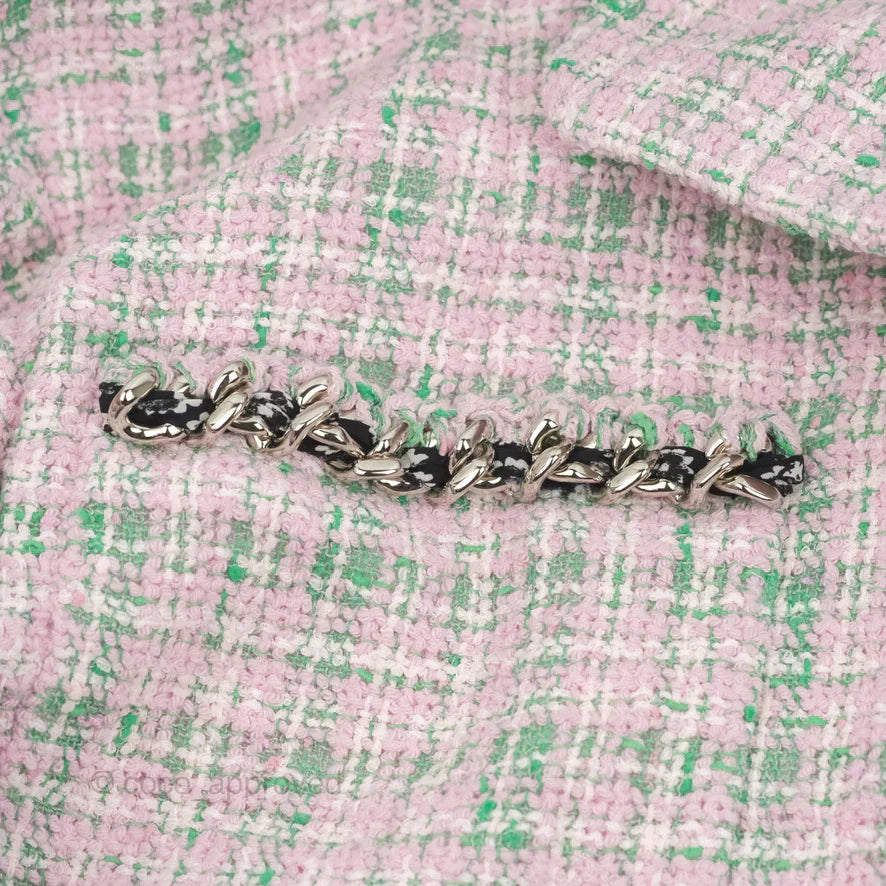 Chanel Tweed Jacket Light Pink/Green 2021SS Runway Size 34