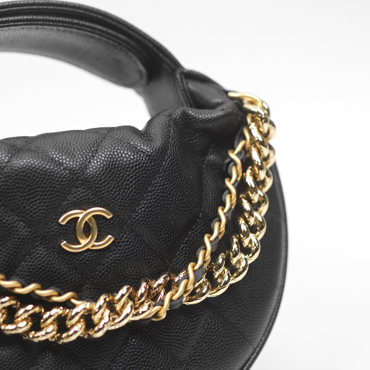 Chanel Bow Hobo Pouch Black Caviar Gold Hardware 24S