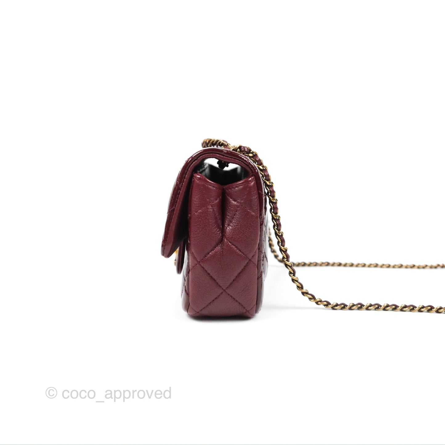 Chanel Quilted CC Eyelet Flap Burgundy Patent Goatskin Antique Gold Hardware