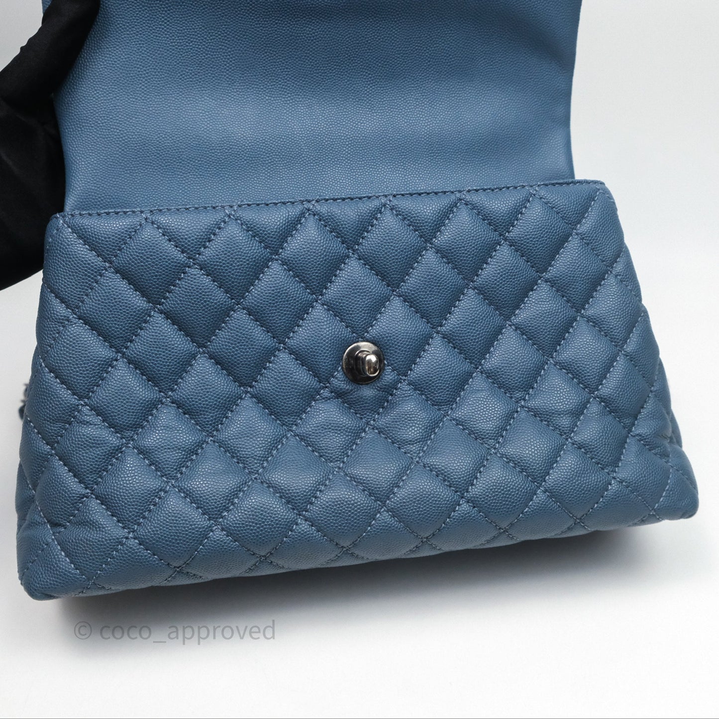 Chanel Medium Coco Handle Quilted Aged Caviar Dark Blue Ruthenium Hardware