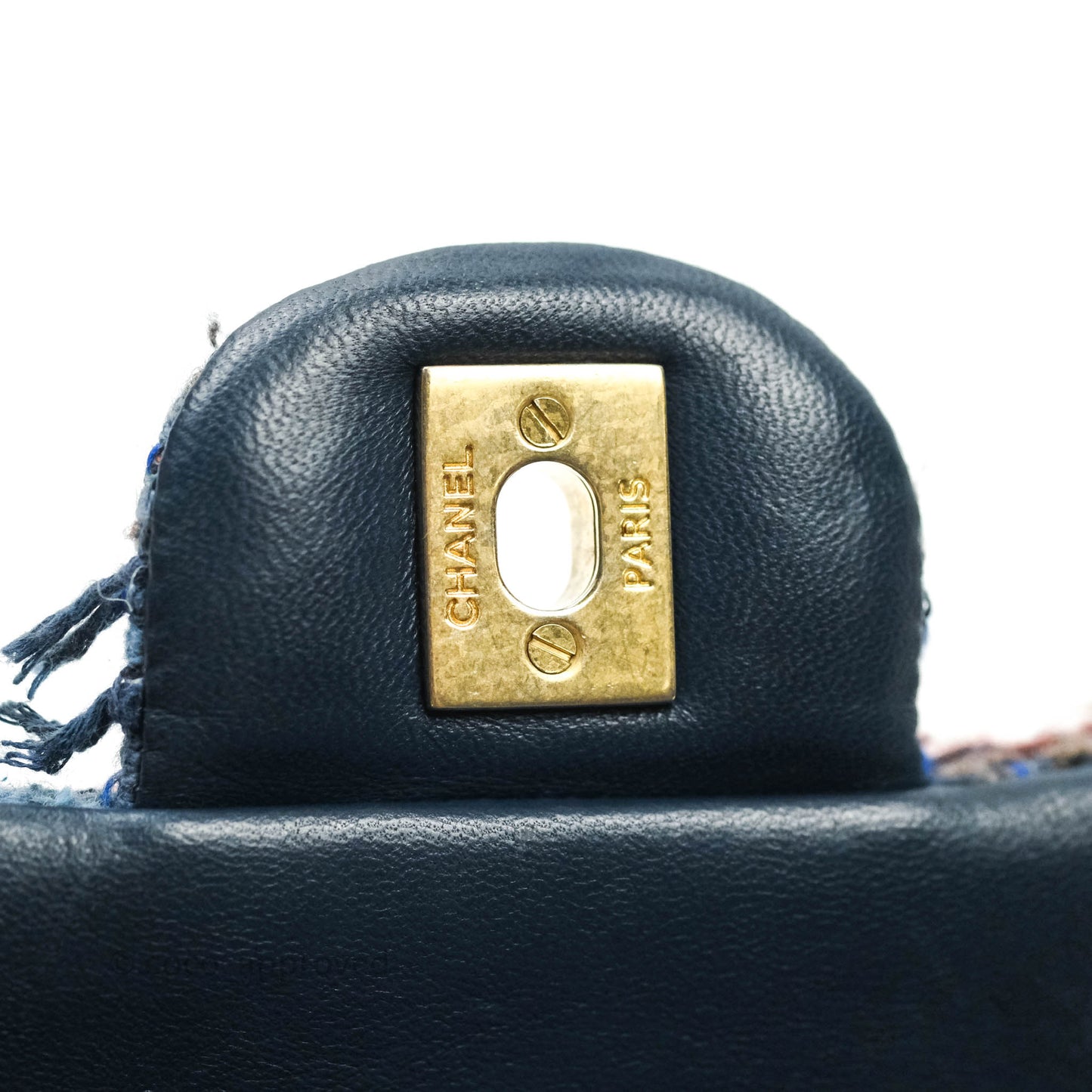 Chanel Quilted Mini Rectangular Navy Tweed Gold Hardware