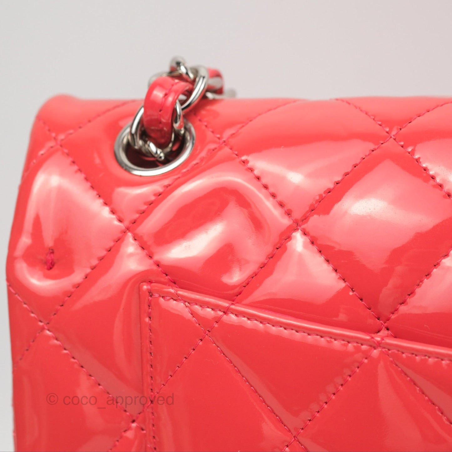 Chanel Jumbo Double Flap Coral Pink Patent Silver Hardware⁣⁣