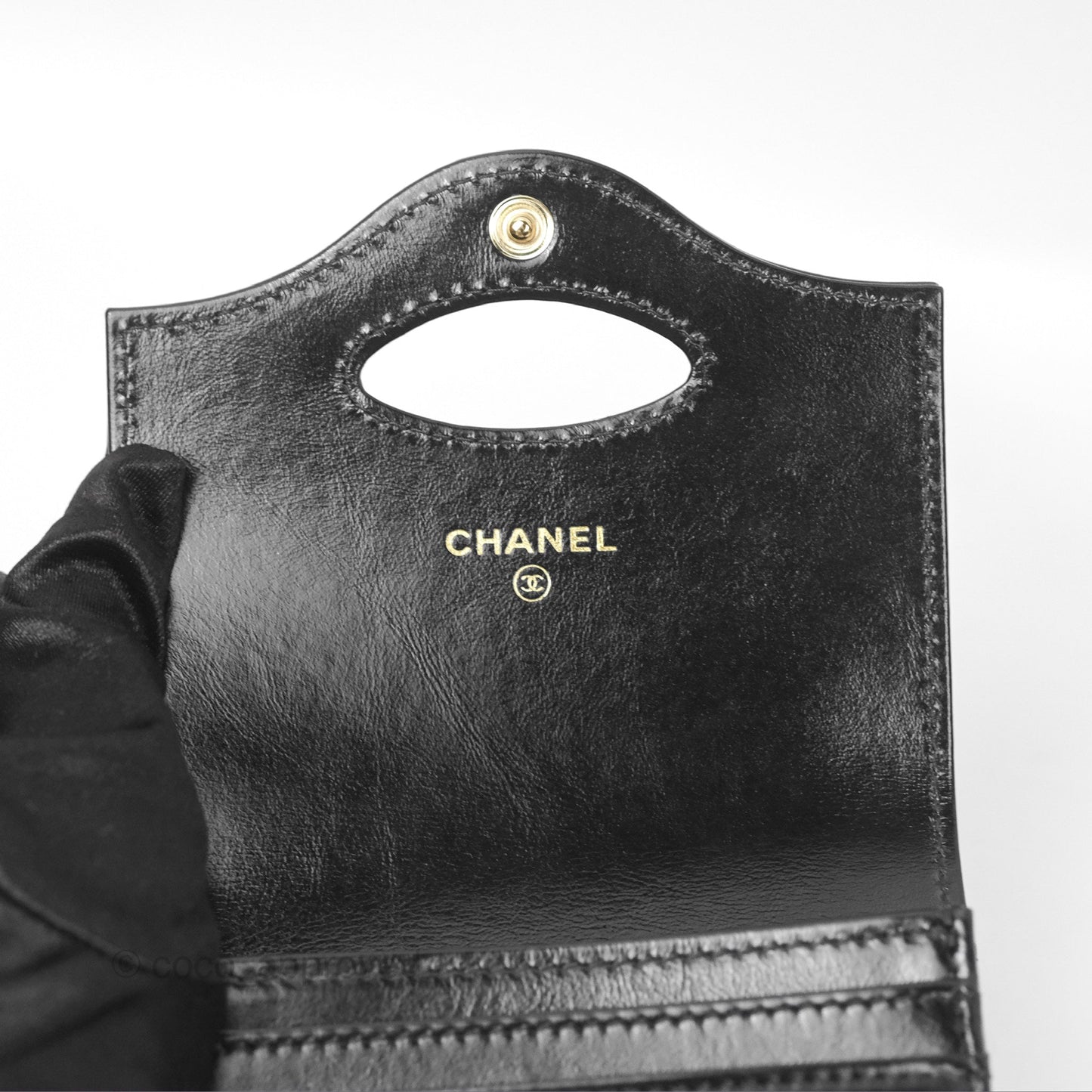 Chanel 31 Card Holder Shiny Black Calfskin Gold Hardware 24C