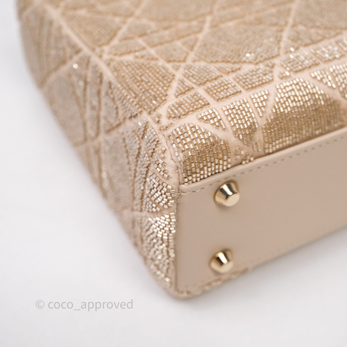 Christian Dior Mini Dior Caramel Beige Microbead-Embroidered Cotton with Cannage Motif