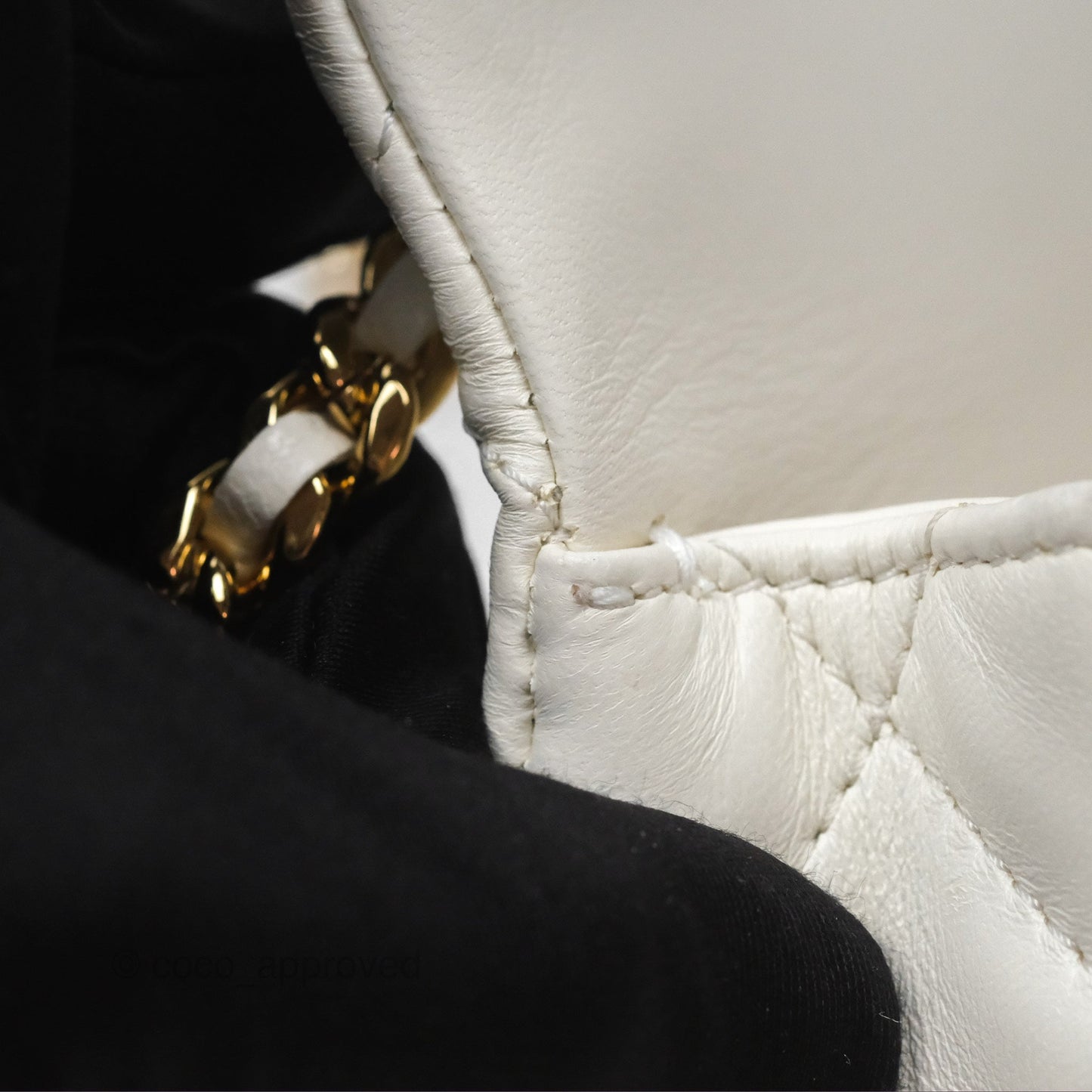 Chanel Top Handle Mini Flap Ivory White Lambskin Gold Hardware