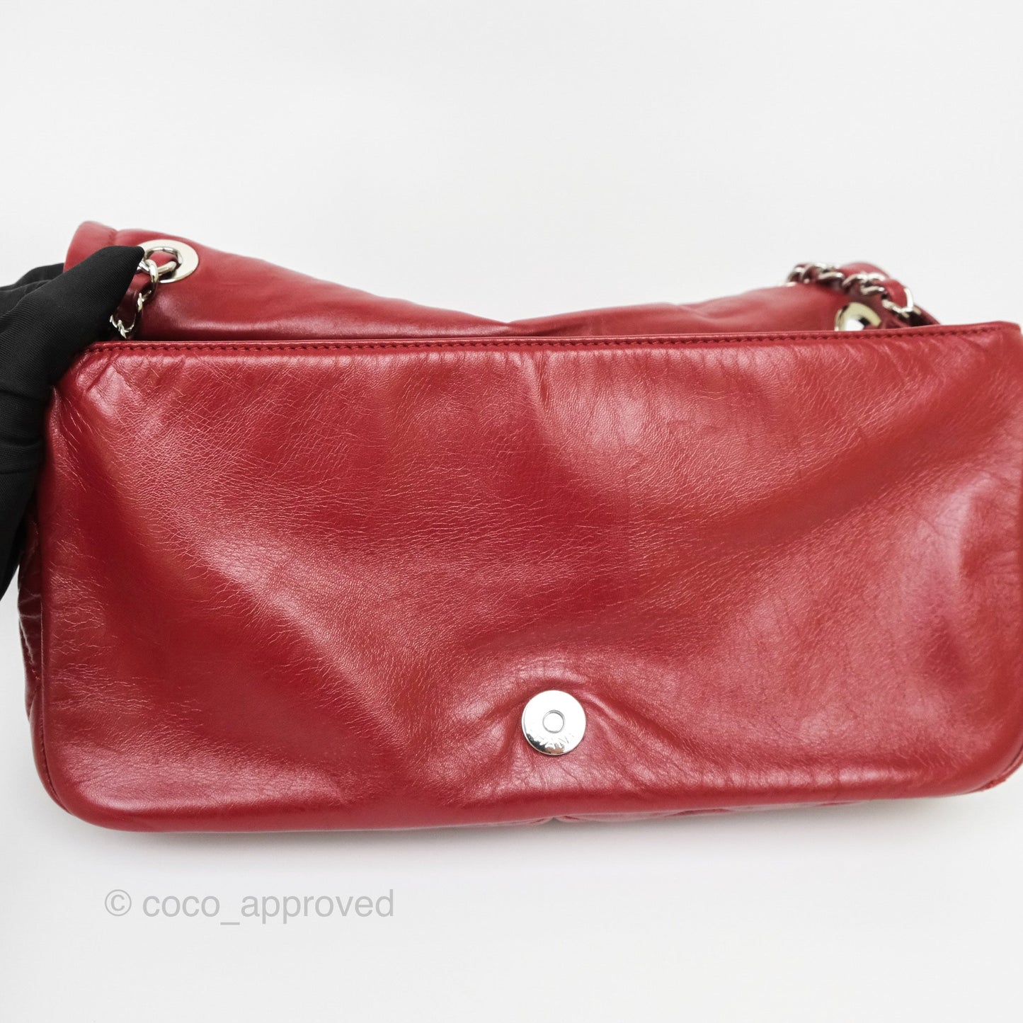 Chanel CC Flap Shoulder Bag Dark Red Crumpled Leather Silver Hardware