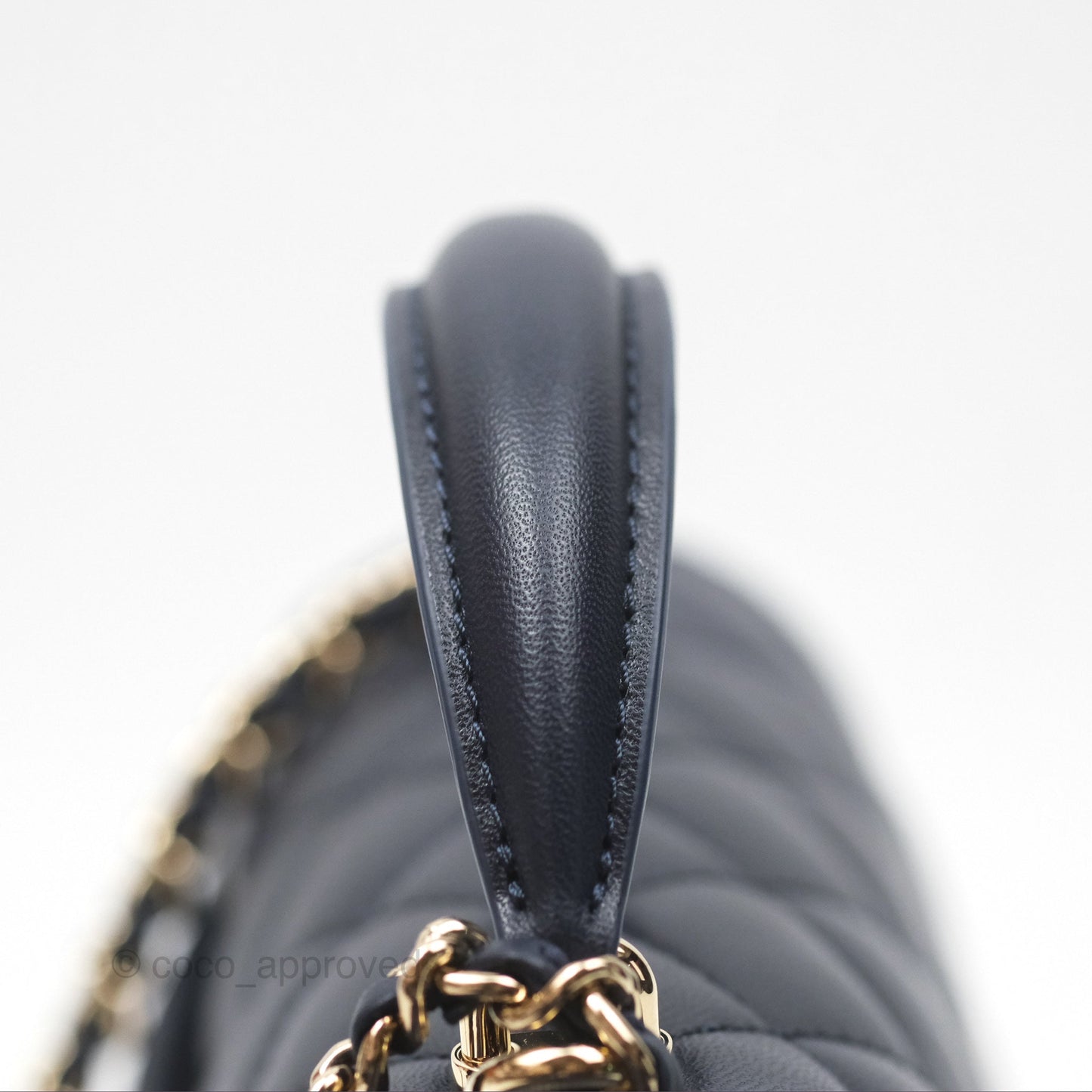 Chanel Top Handle Mini Rectangular Flap Bag Navy Lambskin Gold Hardware
