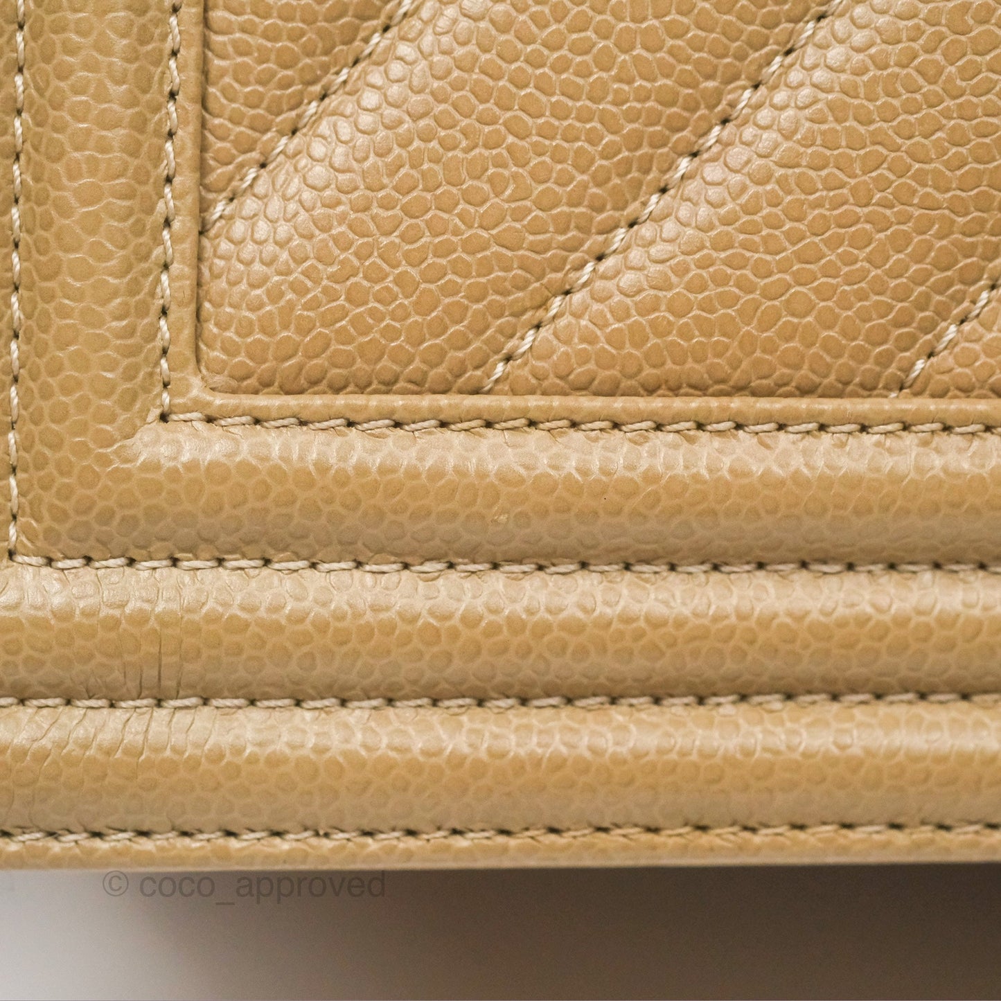 Chanel Medium Boy Chevron Beige Caviar Aged Gold Hardware