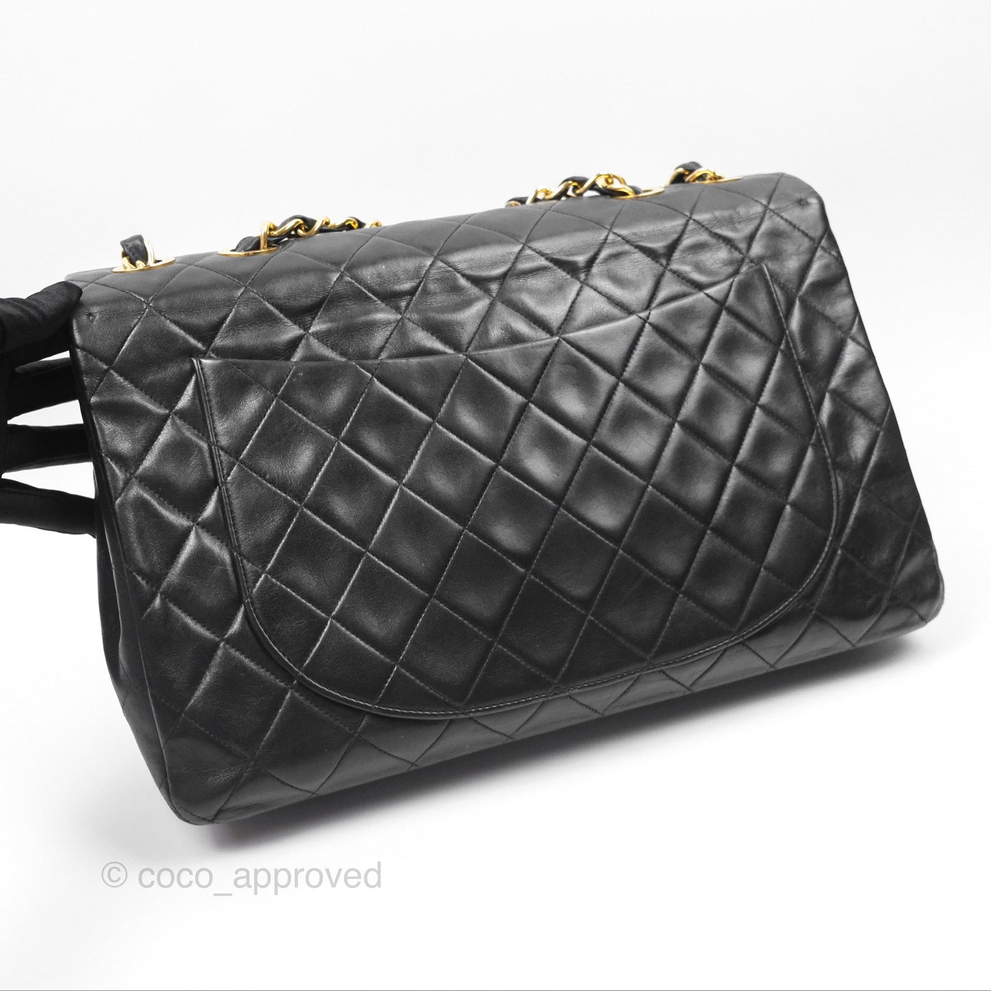 Chanel Vintage Maxi Single Flap Black Lambskin 24K Gold Hardware