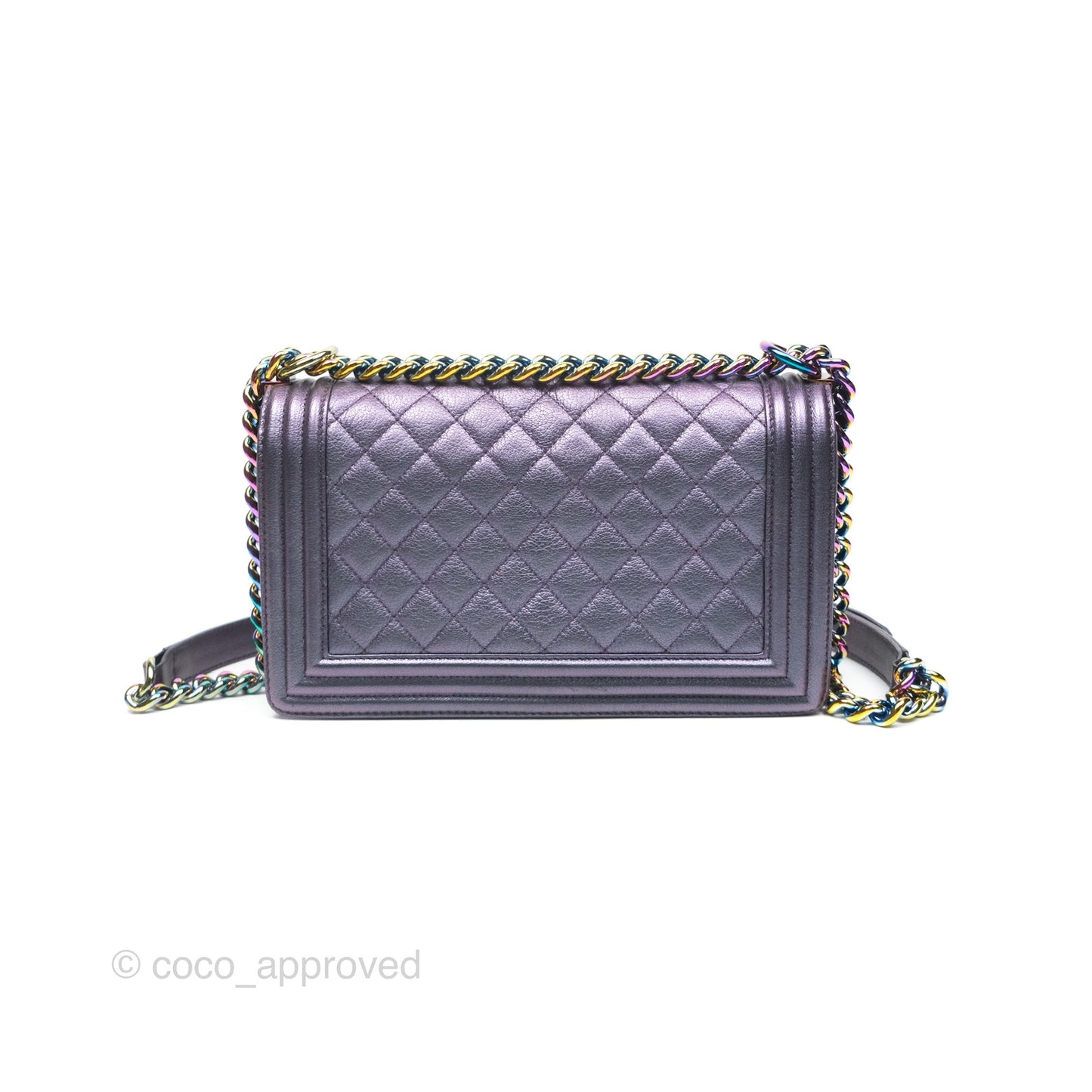 Chanel Medium Boy Quilted Iridescent Purple Goatskin Rainbow Hardware