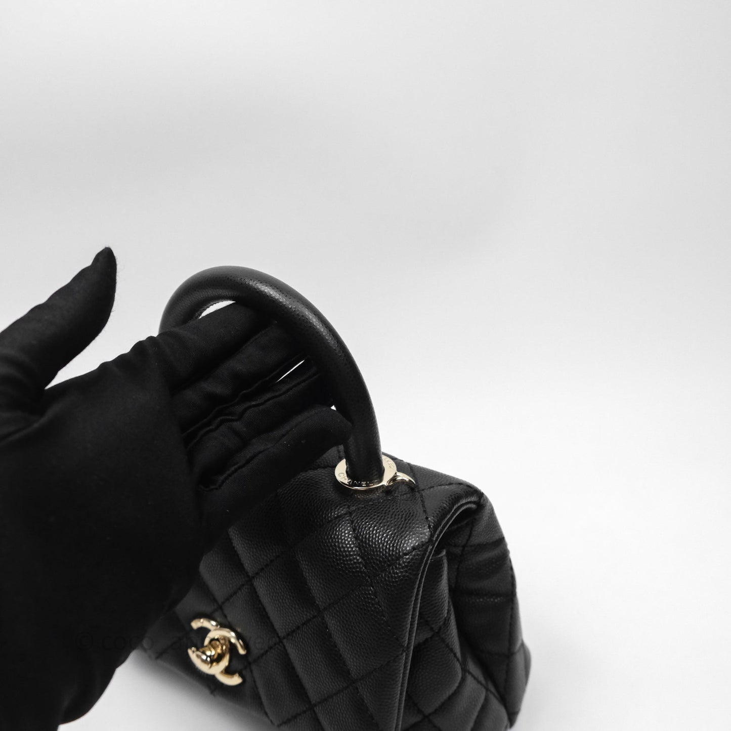 Chanel Mini Coco Handle Quilted Black Caviar Gold Hardware