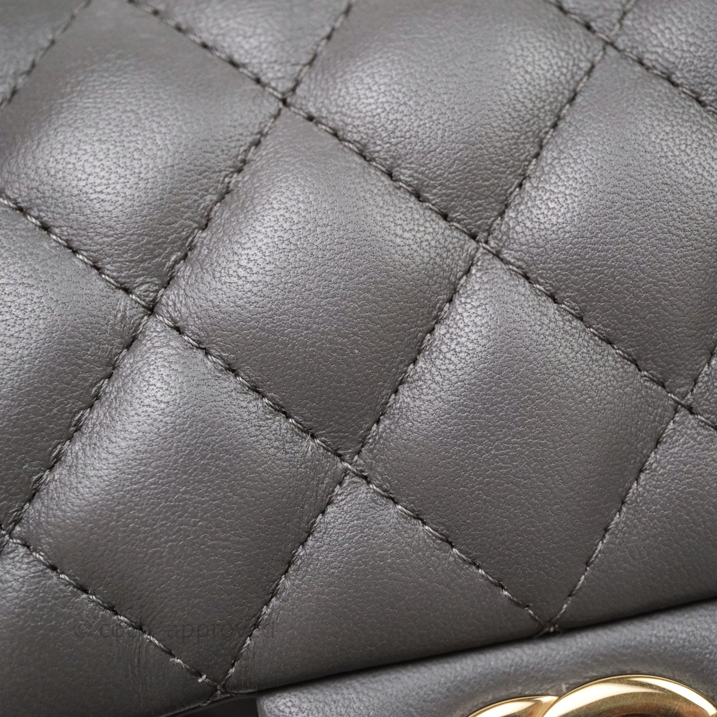 Chanel Mini Square Quilted Grey Lambskin Gold Hardware