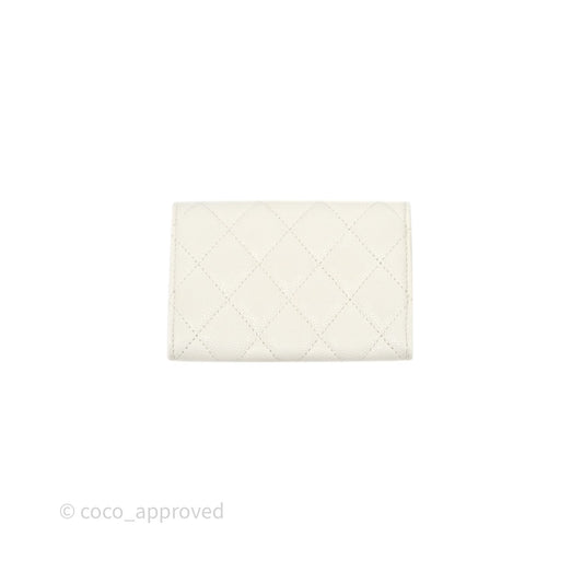Chanel Quilted Classic Flap Card Holder White Caviar Gold Hardware
