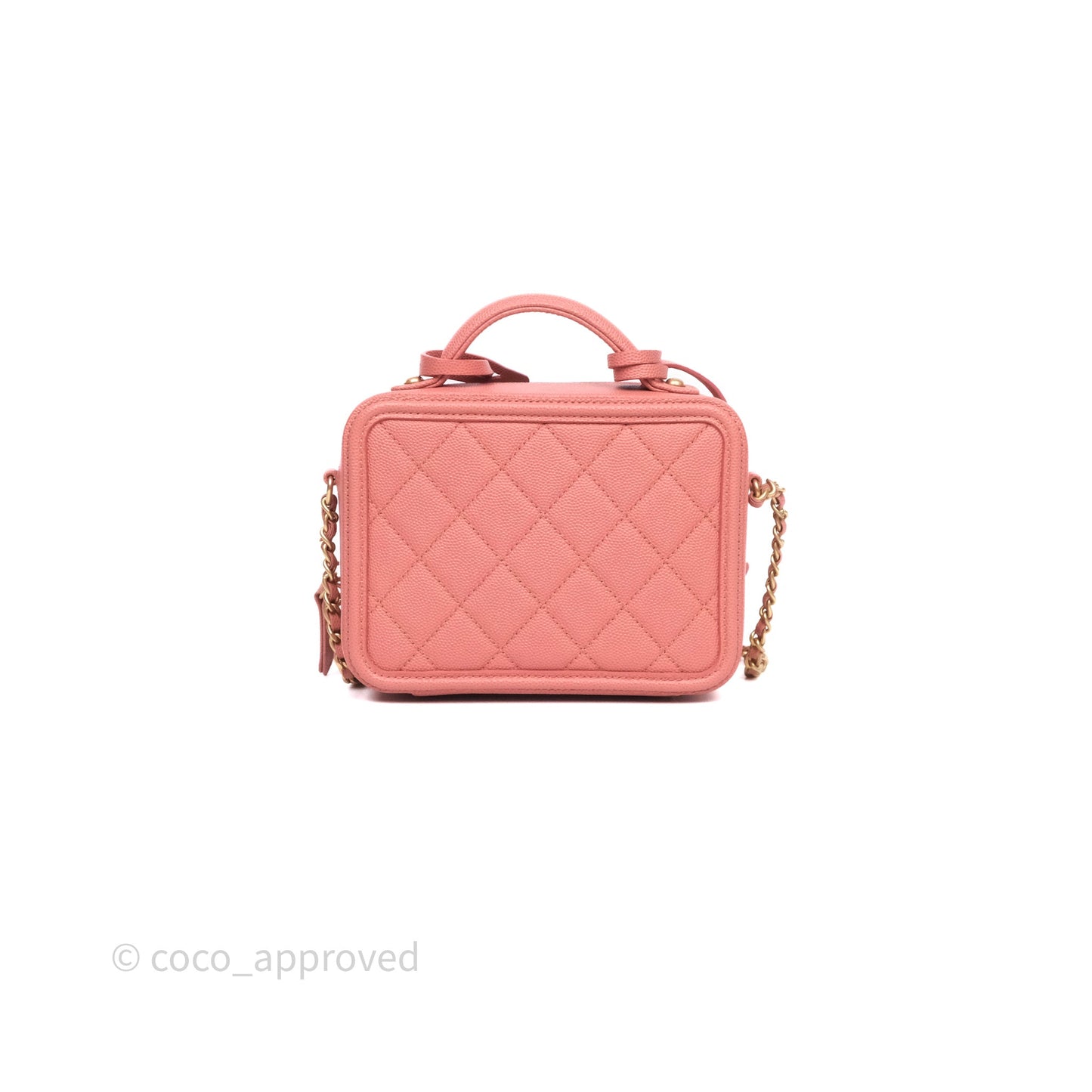 Chanel Quilted Small CC Filigree Vanity Case Pink Caviar Aged Gold Hardware