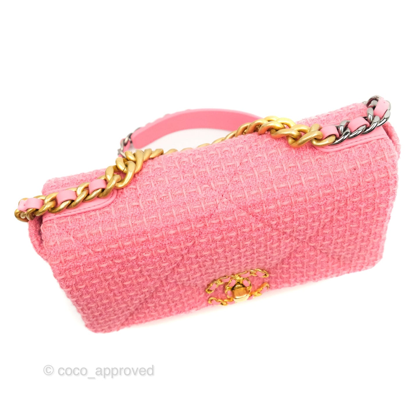Chanel 19 Small Tweed Pink Glitter Mixed Hardware