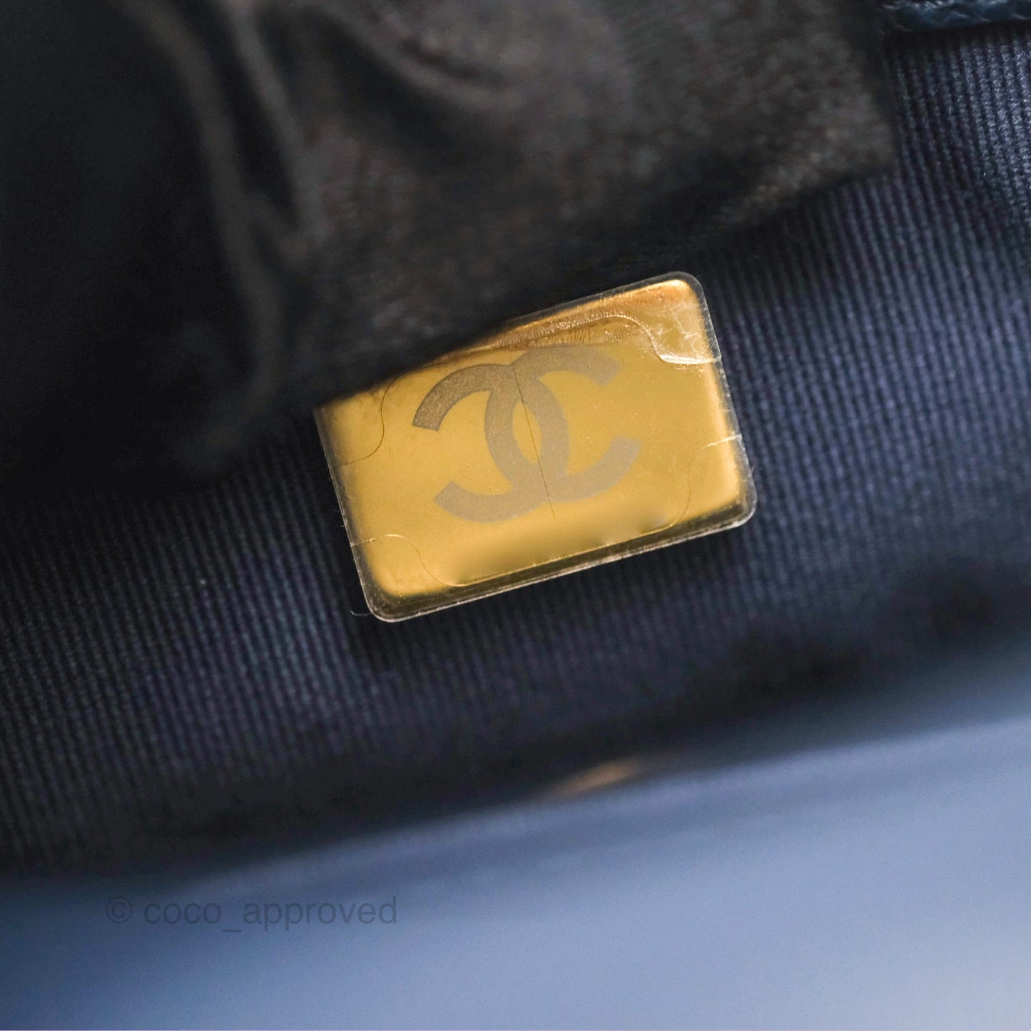 Chanel Mini Flap with Coin Charm Navy Caviar Aged Gold Hardware 22A