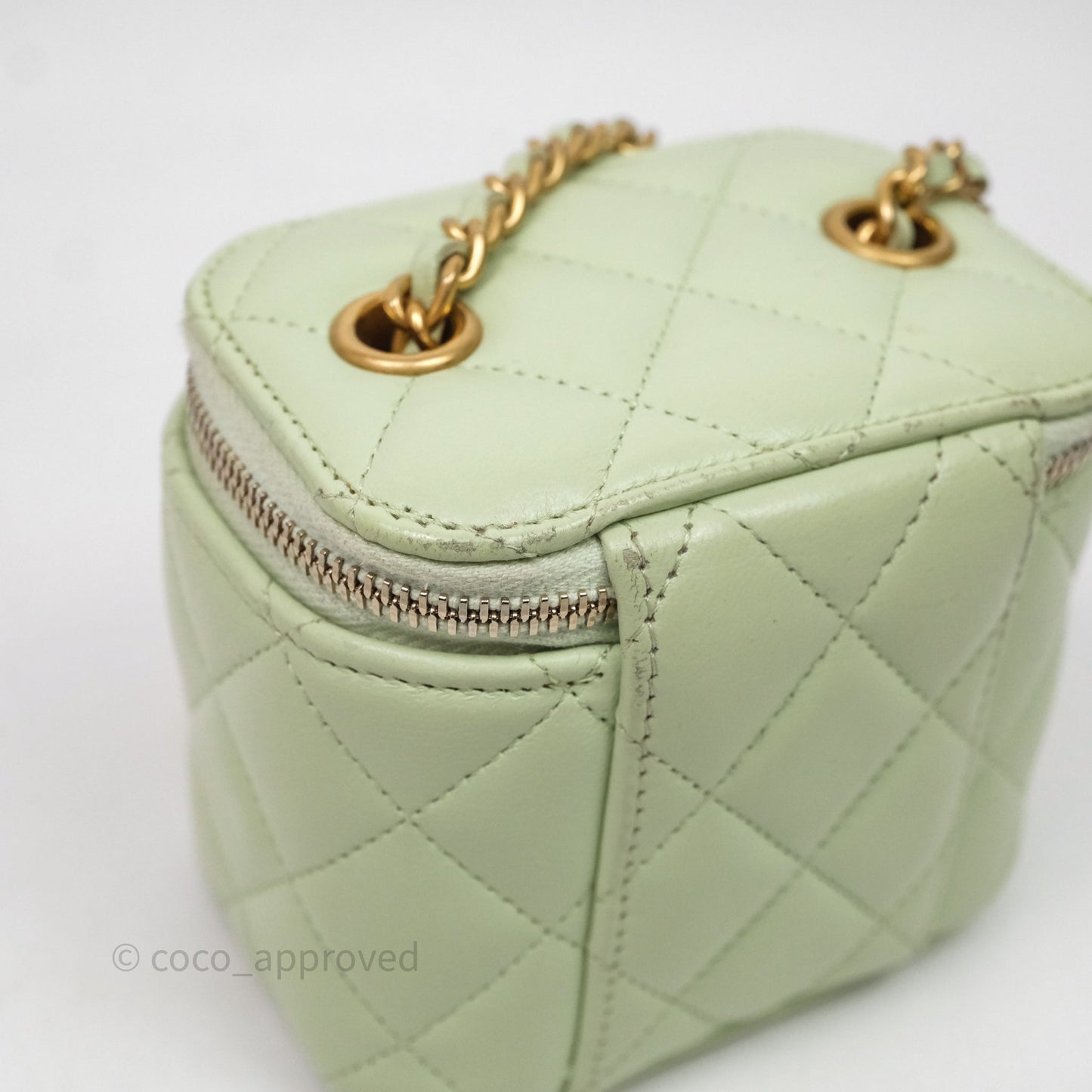 Chanel Mini Pearl Crush Vanity With Chain Green Aged Gold Hardware