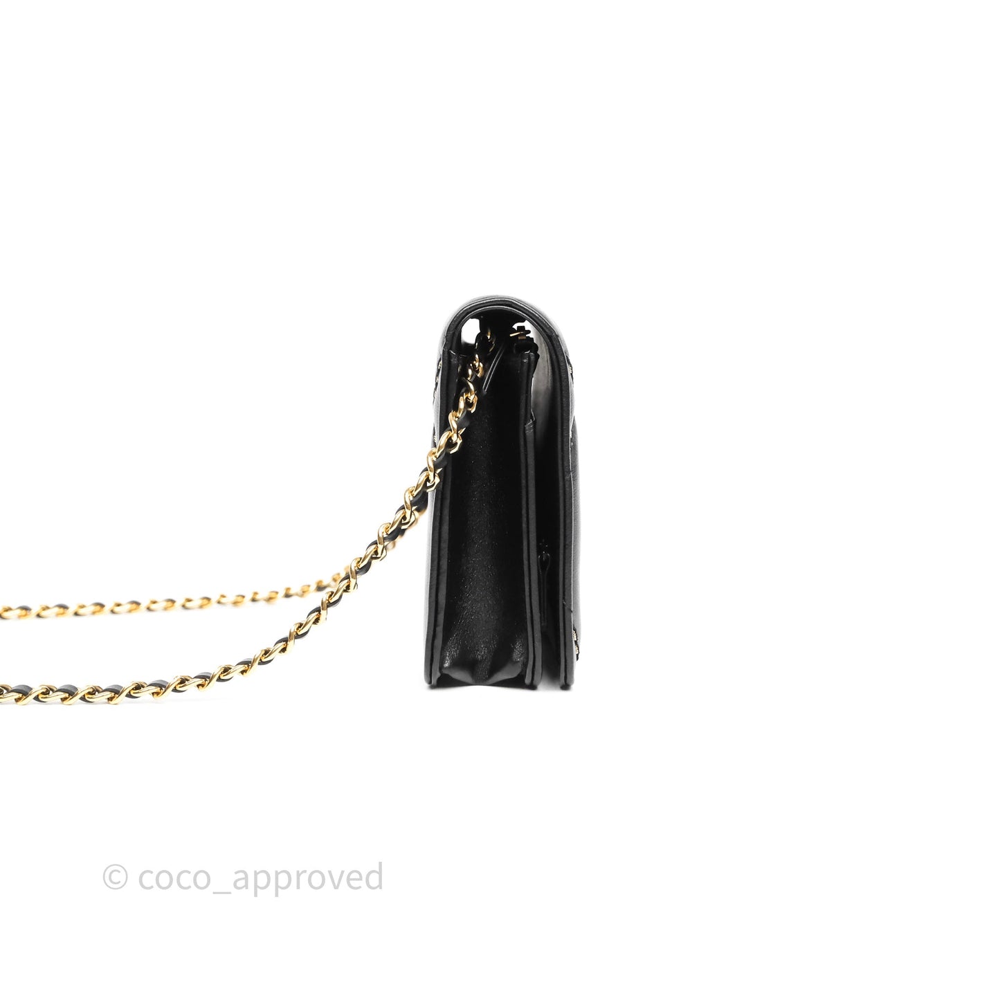 Chanel Quilted Wallet on Chain WOC Stitching Black Calfskin Gold Hardware