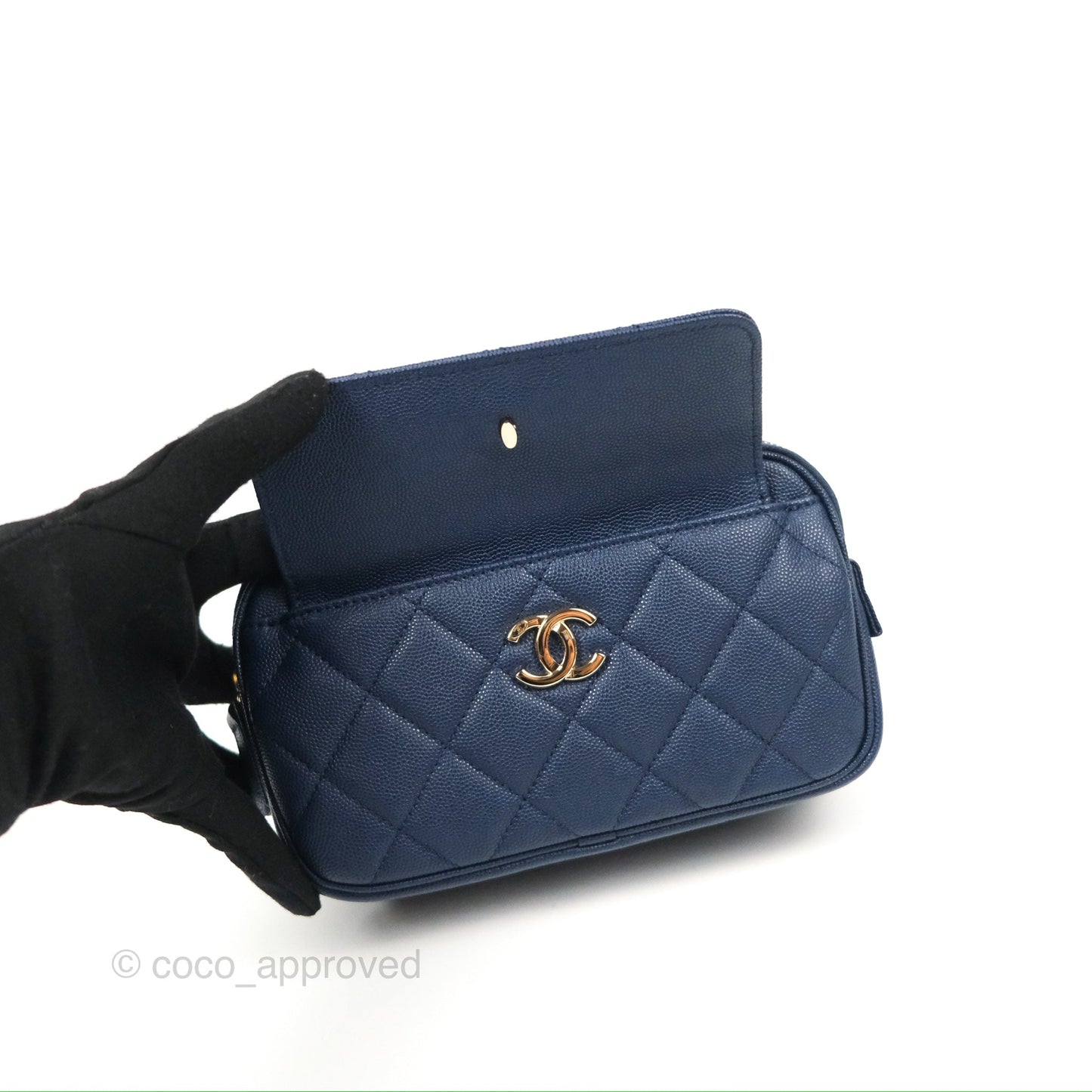 Chanel Quilted Caviar Waist Bag Navy Gold Hardware With Detachable Pouch