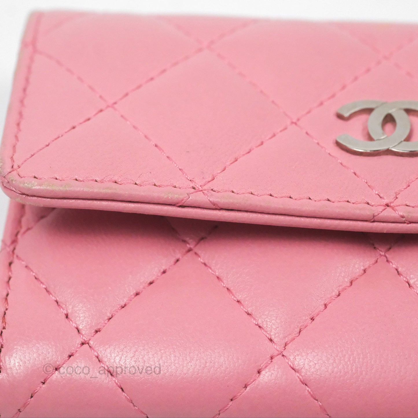 Chanel Quilted Flap Card Holder Pink Lambskin Silver Hardware
