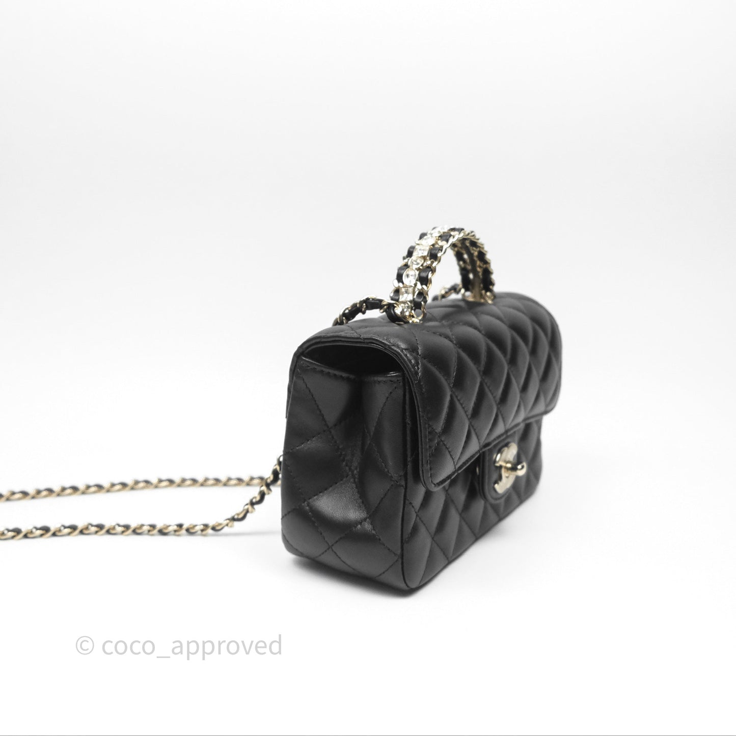Chanel Crystals Top Handle Mini Rectangular Flap Bag Black Lambskin Gold Hardware