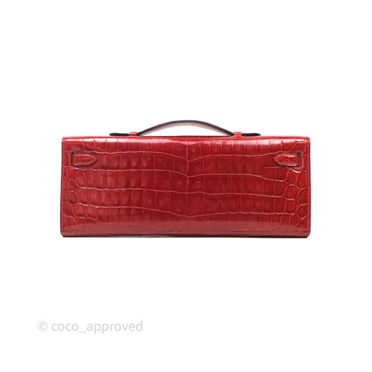 Hermes Kelly Cut Rouge H Shiny Niloticus Crocodile Gold Hardware