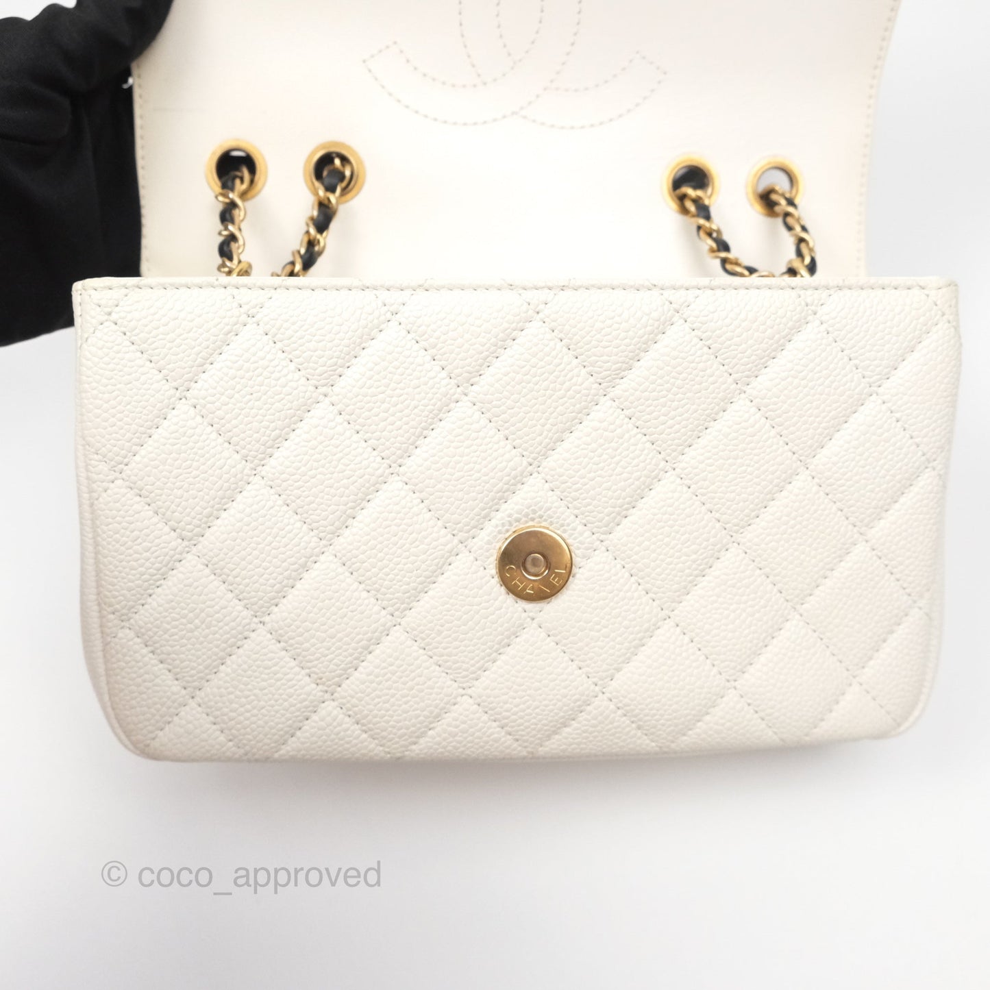 Chanel Small CC Filigree Flap Quilted Ivory Caviar