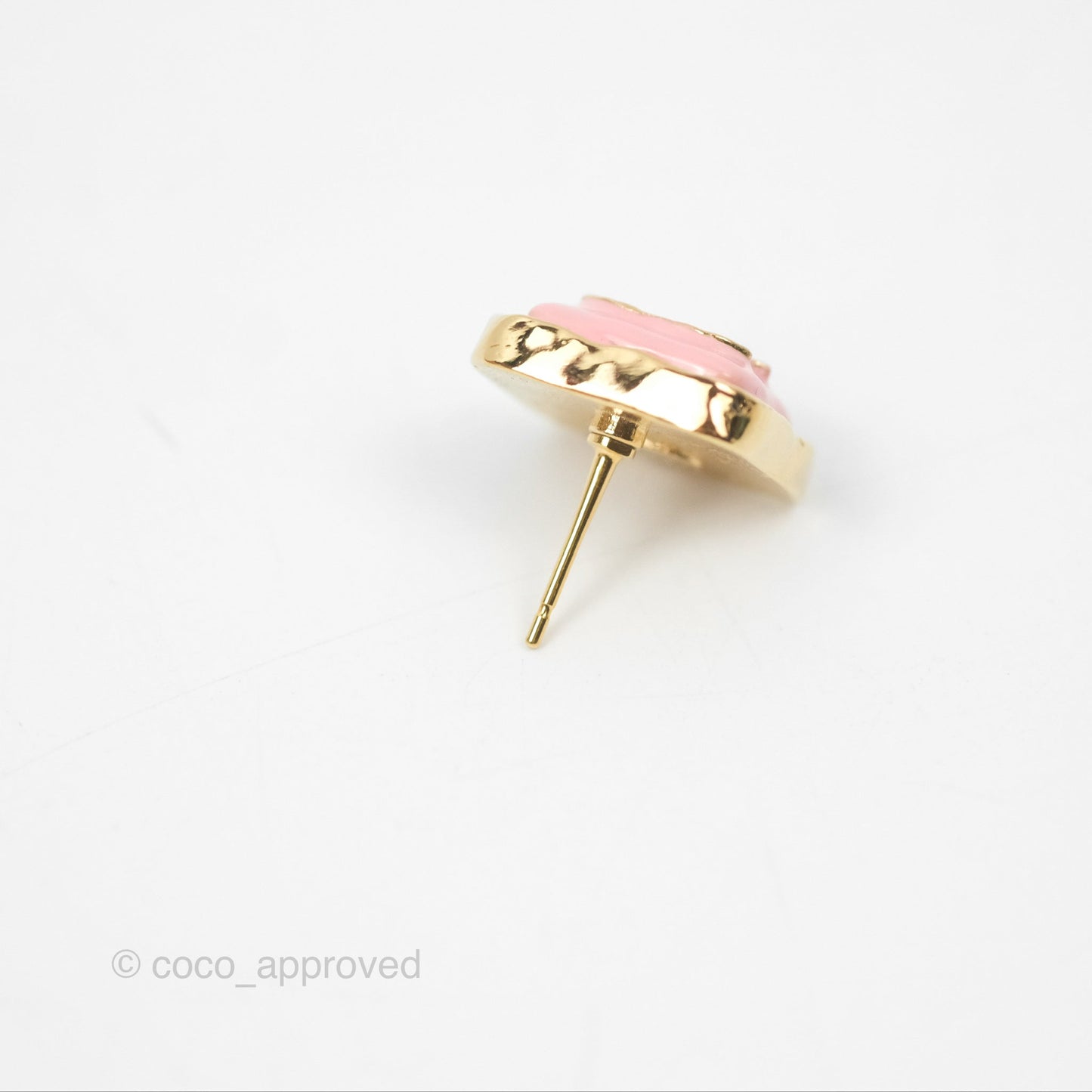 Chanel Square Pink CC Earrings Gold Tone 23K