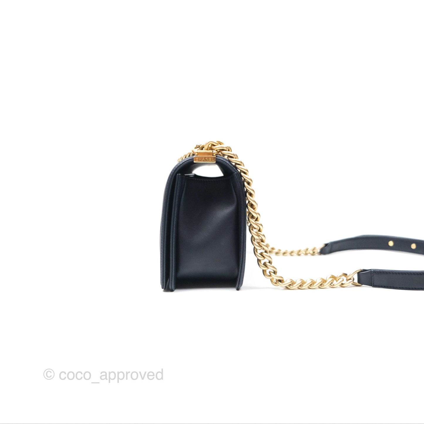 Chanel Medium Boy Chevron Navy Caviar/ Calfskin/ Suede Aged Gold Hardware
