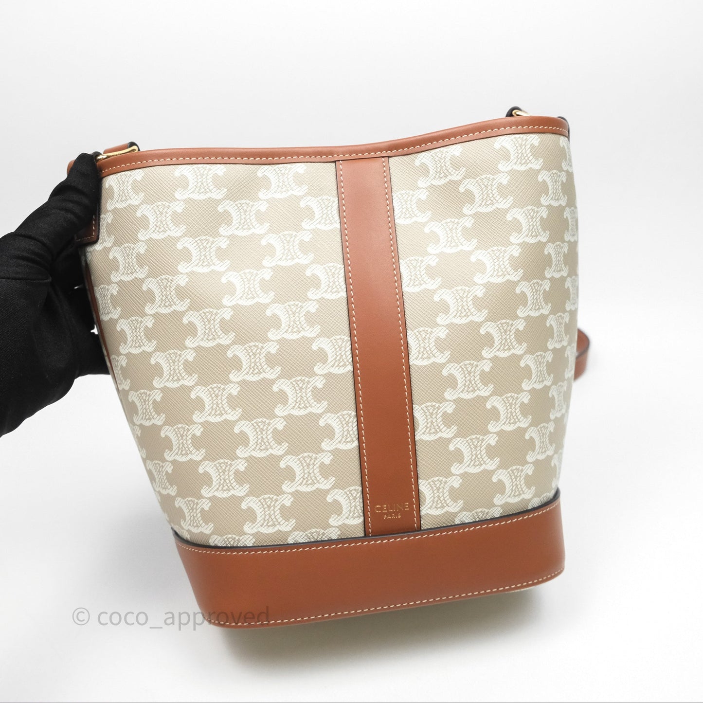 Celine Small Bucket Triomphe Canvas Grege Calfskin