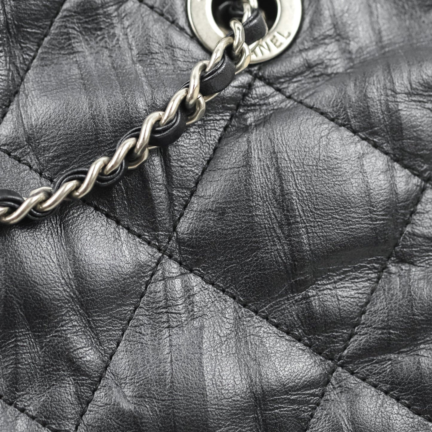 Chanel Ground Control Flap Backpack Quilted Iridescent Dark Grey Aged Calfskin Silver Hardware