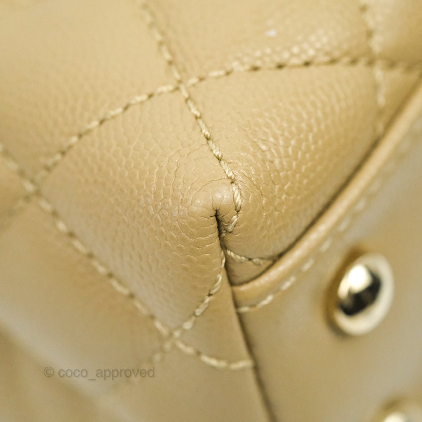 Chanel Small Coco Handle Quilted Dark Beige Caviar Gold Hardware Lizard Embossed Handle 21A