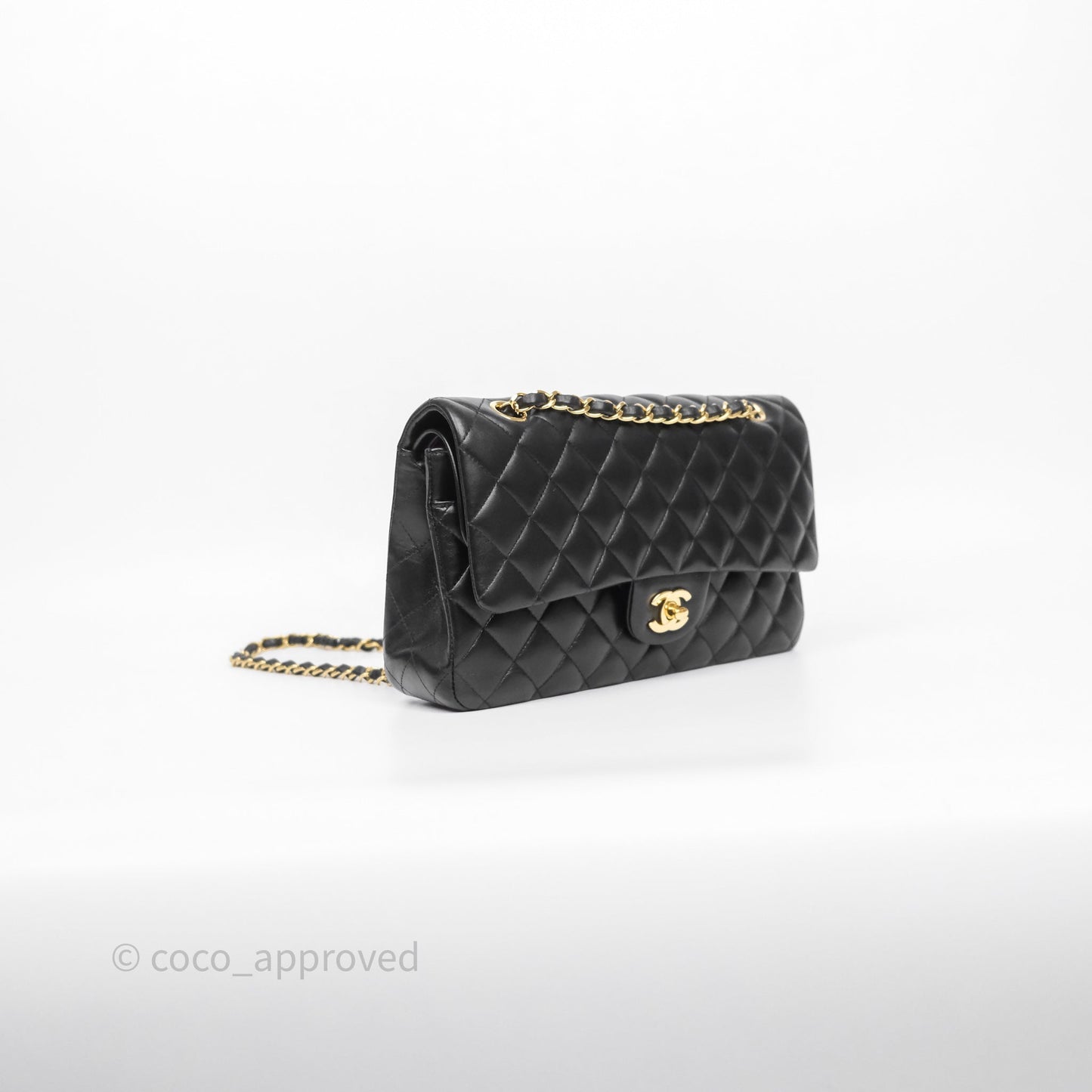 Chanel Classic M/L Medium Flap Quilted Black Lambskin Gold Hardware