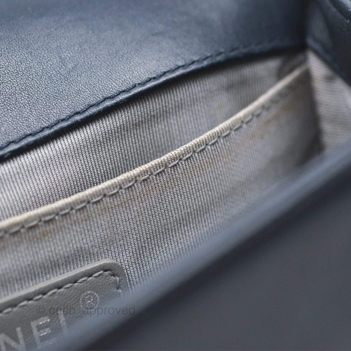 Chanel Small Chevron Boy Navy Calfskin Silver Hardware