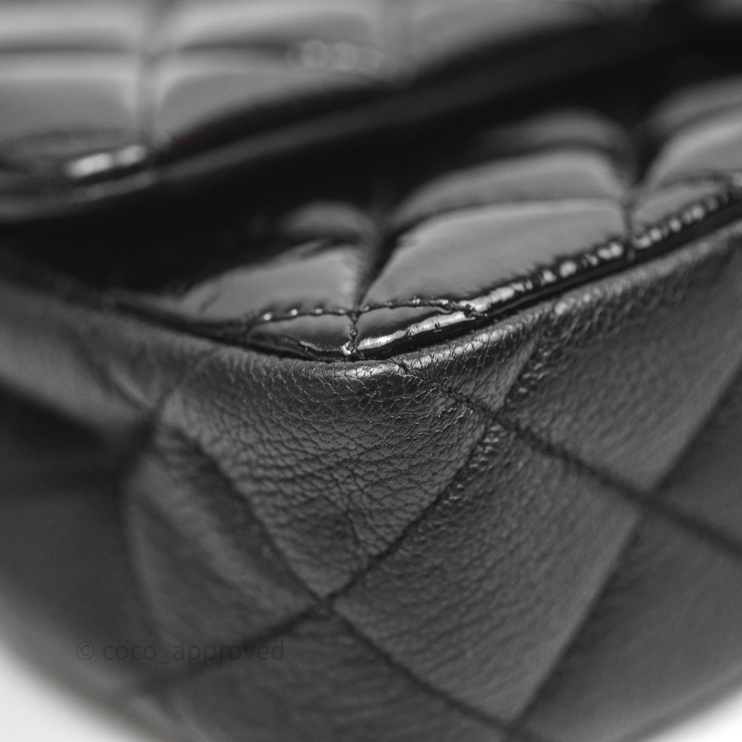 Chanel Quilted Medium Eyelet Flap Bag Black Patent Aged Gold Hardware
