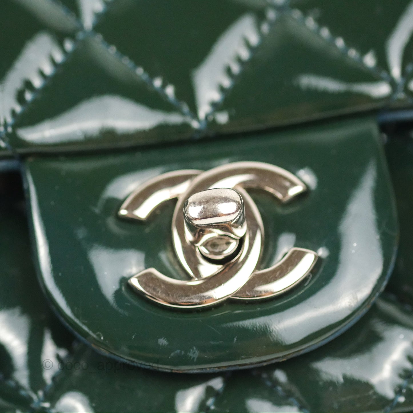 Chanel Quilted Extra Mini Rectangular Flap Teal Patent Silver Hardware