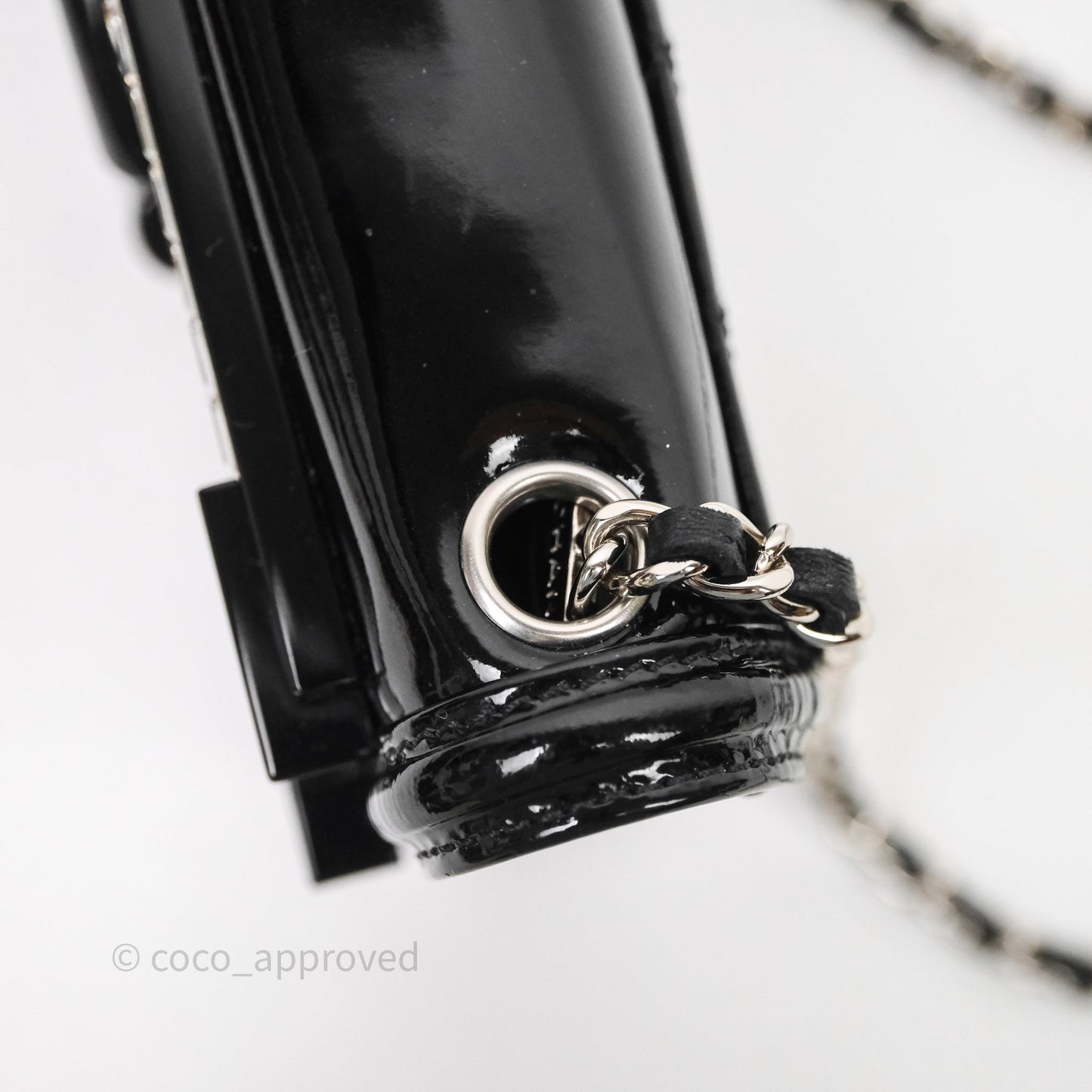 Chanel Crystal Lego Brick Shoulder Bag Black Plexiglass Patent Silver Hardware