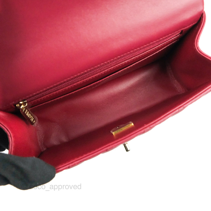 Chanel Top Handle Mini Rectangular Flap Bag Burgundy Lambskin Gold Hardware