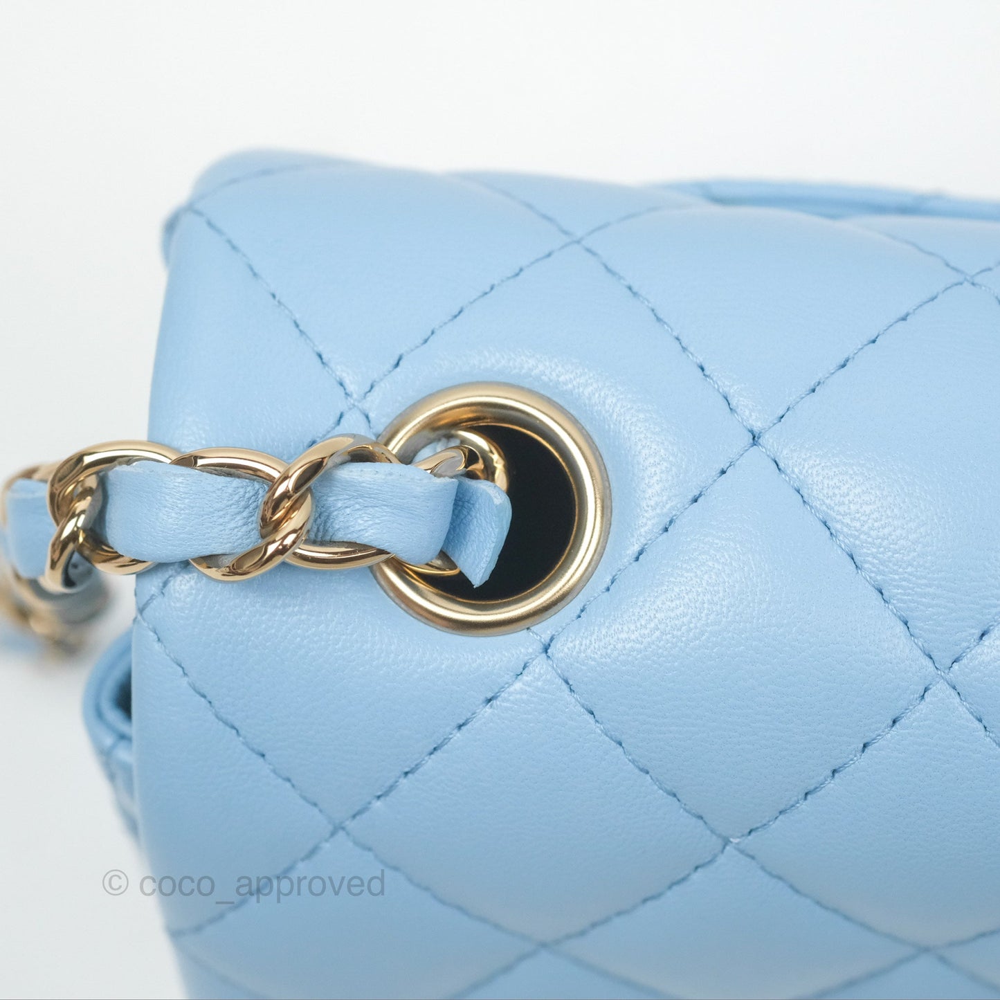 Chanel Quilted Mini Rectangular Flap Light Blue Lambskin Gold Hardware