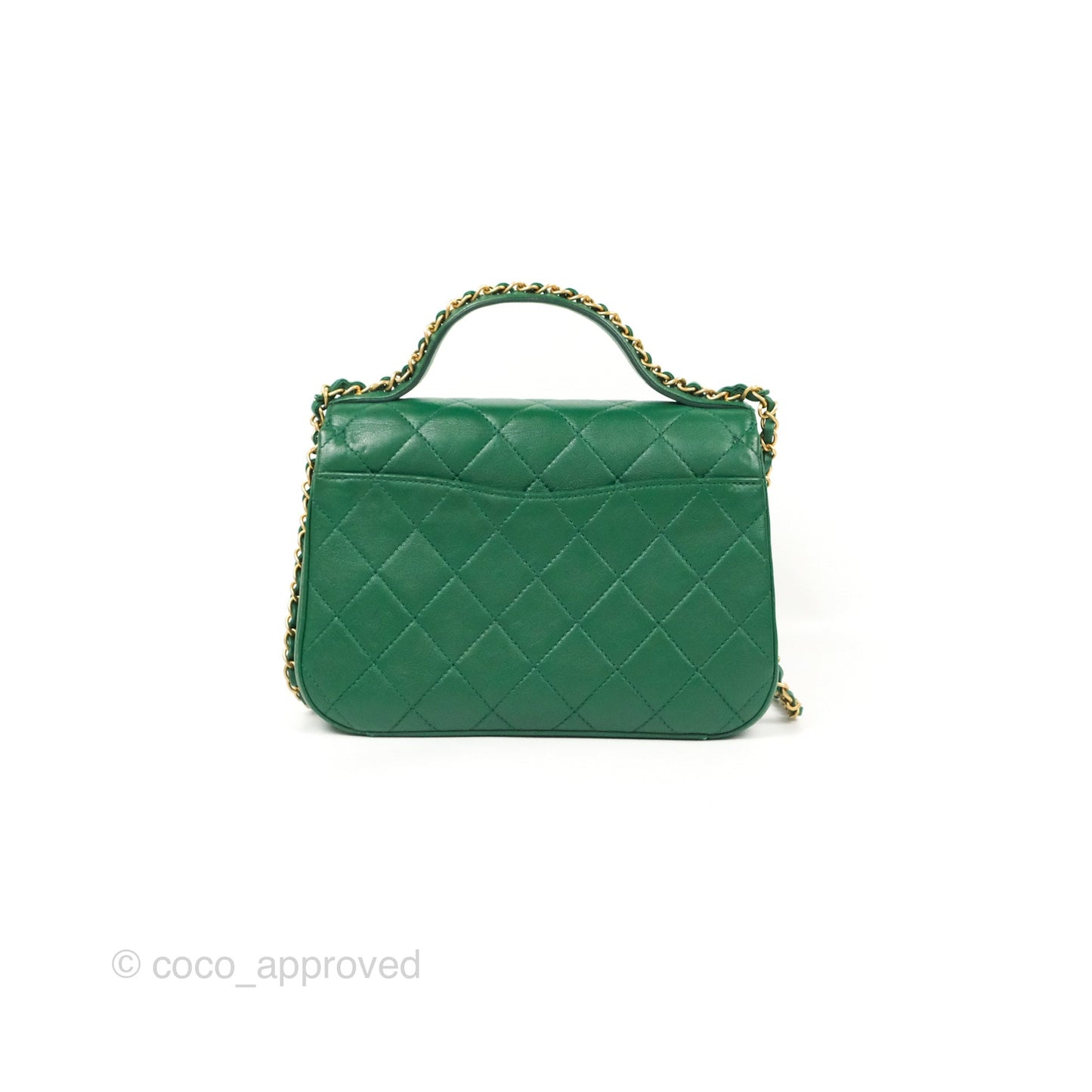 Chanel Chain Infinity Top Handle Bag Green Lambskin Aged Gold Hardware