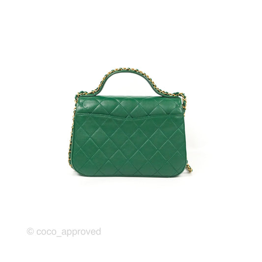 Chanel Chain Infinity Top Handle Bag Green Lambskin Aged Gold Hardware