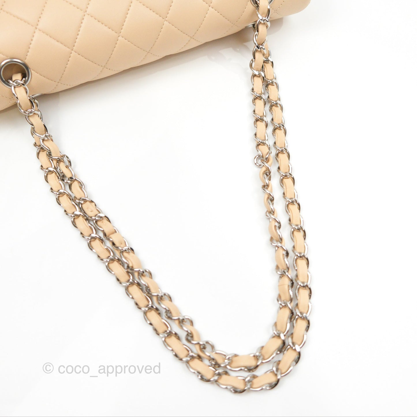 Chanel Classic M/L Medium Flap Quilted Beige Lambskin Silver Hardware